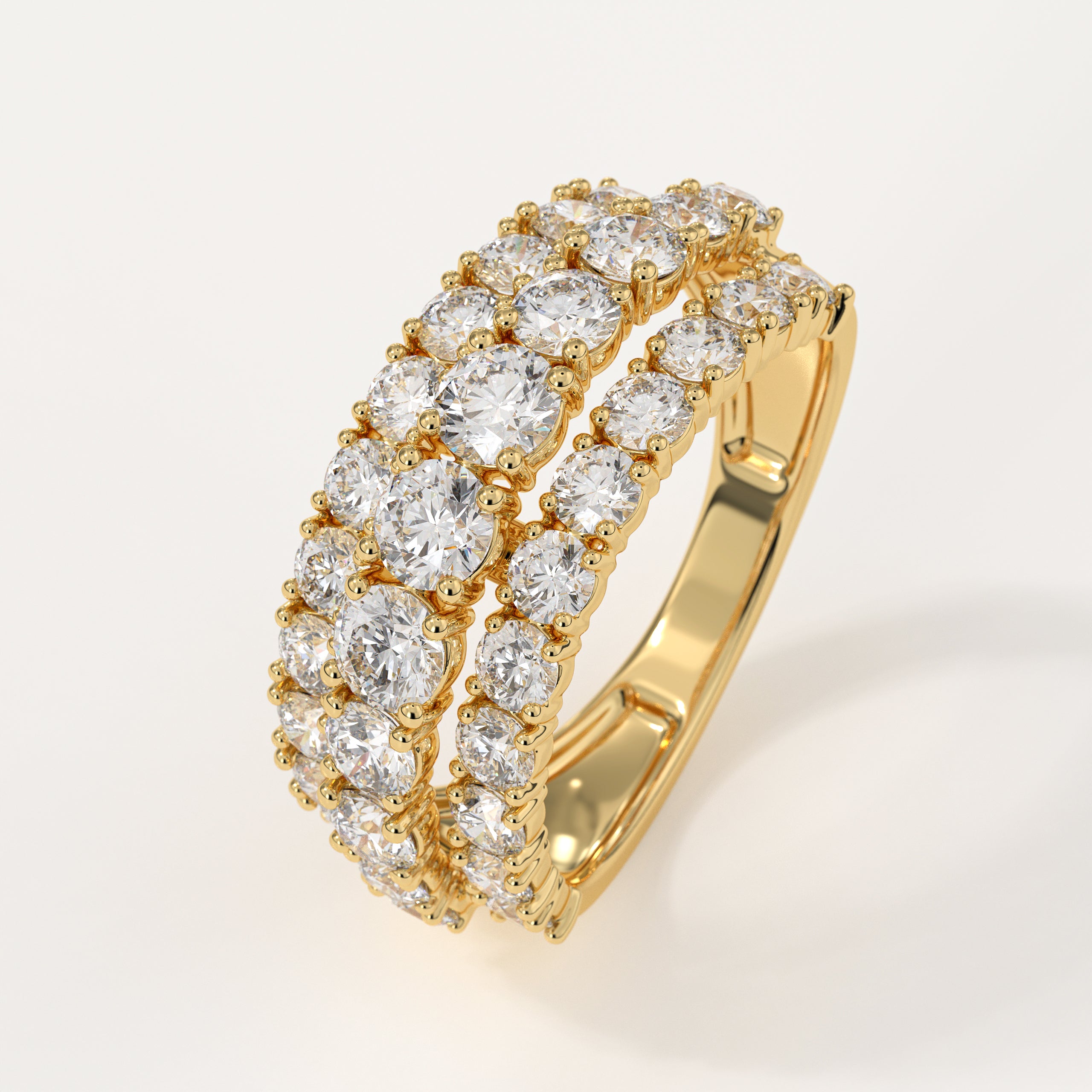 14K Gold White Half Eternity Three Row Wide Wedding Band