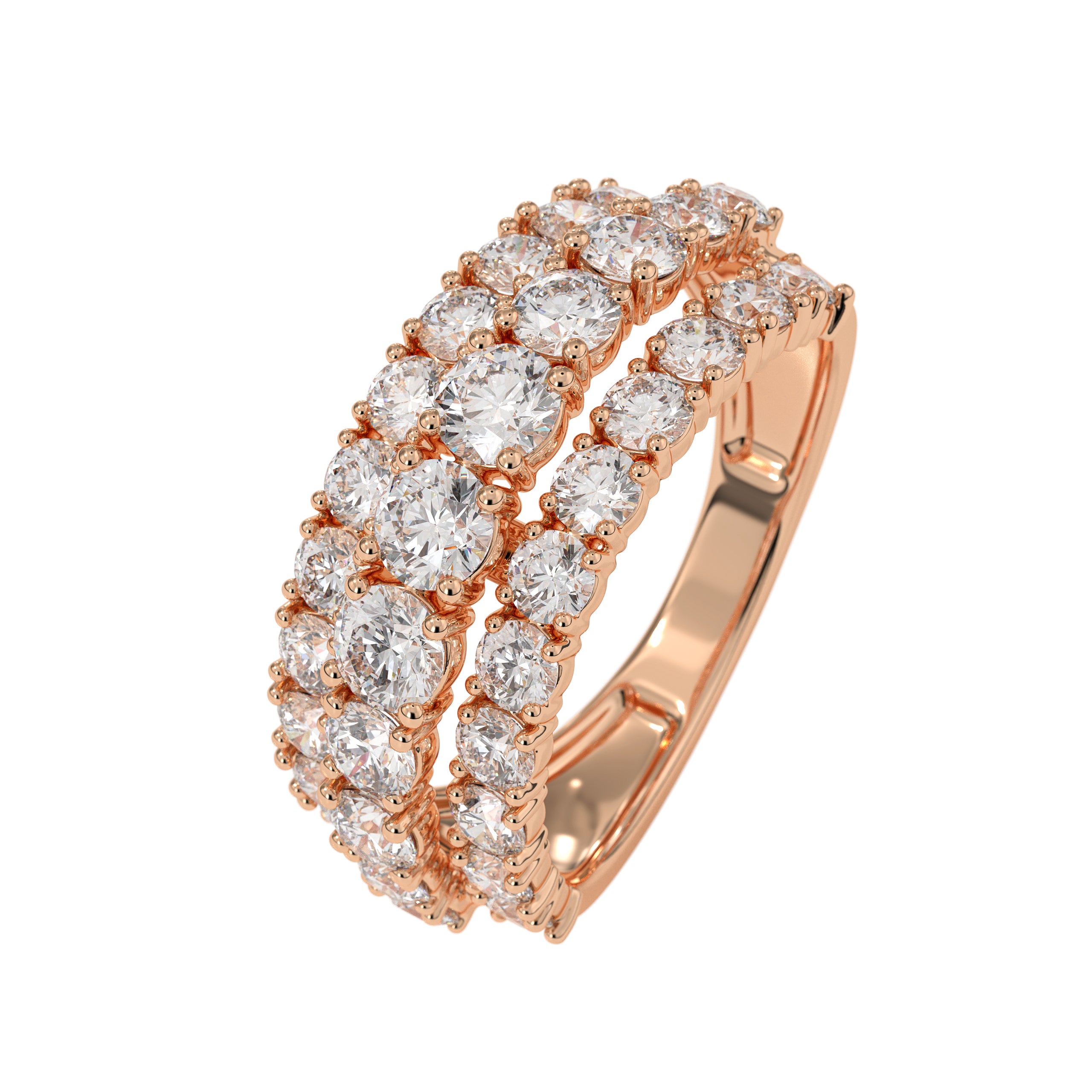 14K Gold White Half Eternity Three Row Wide Wedding Band