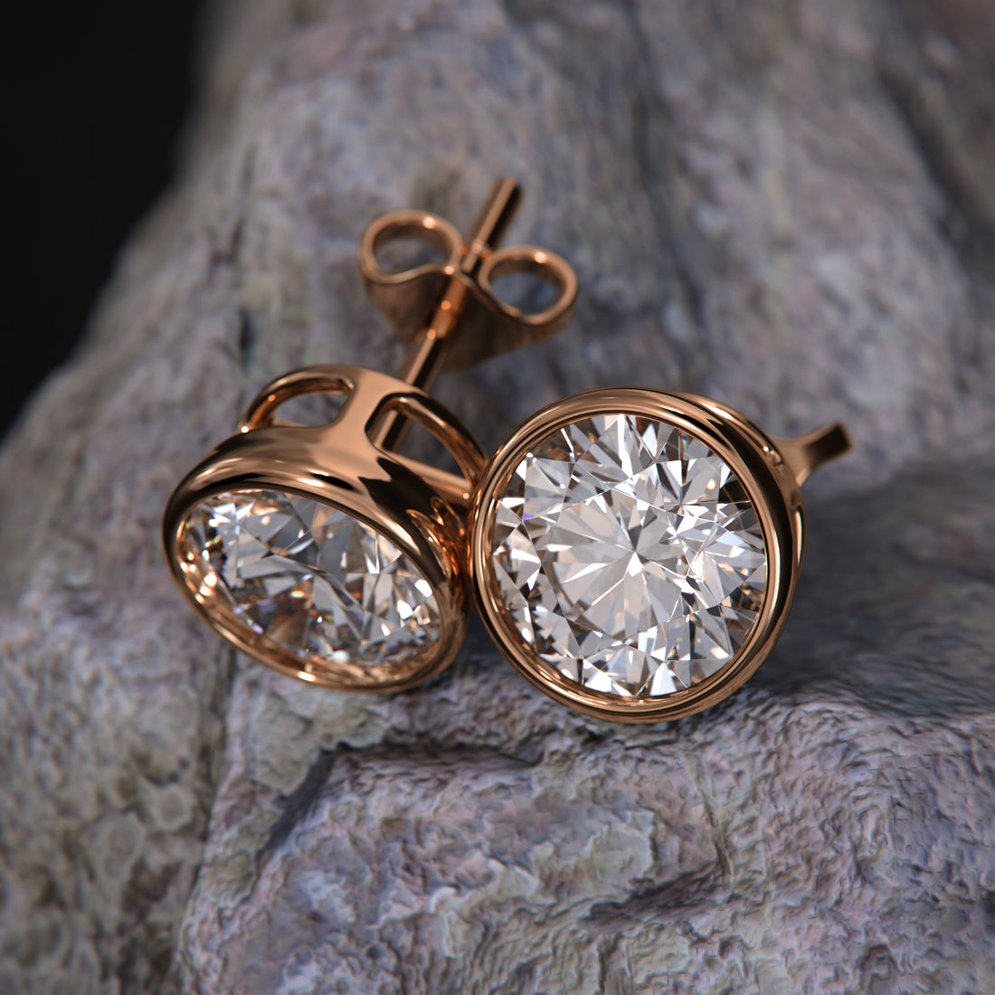 Bezel-Set Round-Cut Lab-Grown Diamond Stud Earrings | Sustainable Luxury by Elrock Jewels™