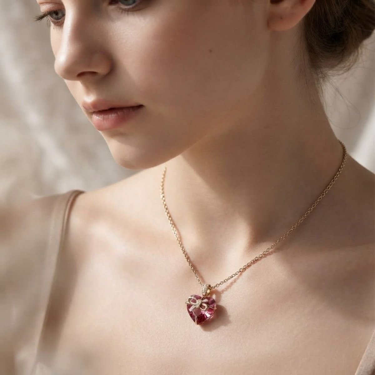 Heart Ruby Charm Necklace July Birthstone Pendant