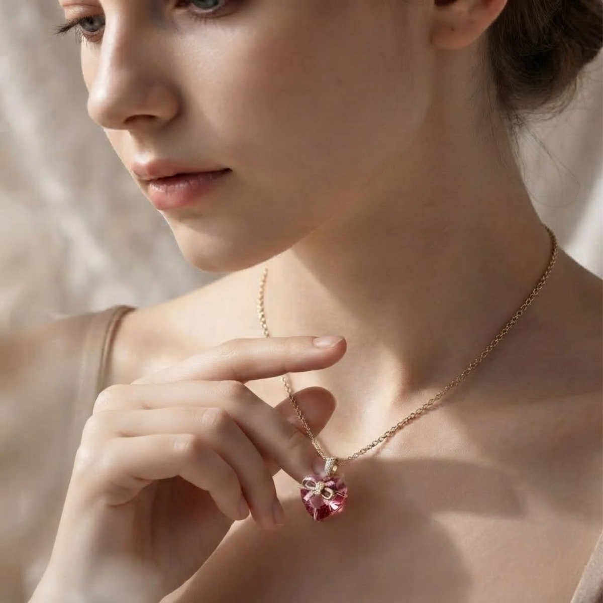 Heart Ruby Charm Necklace July Birthstone Pendant