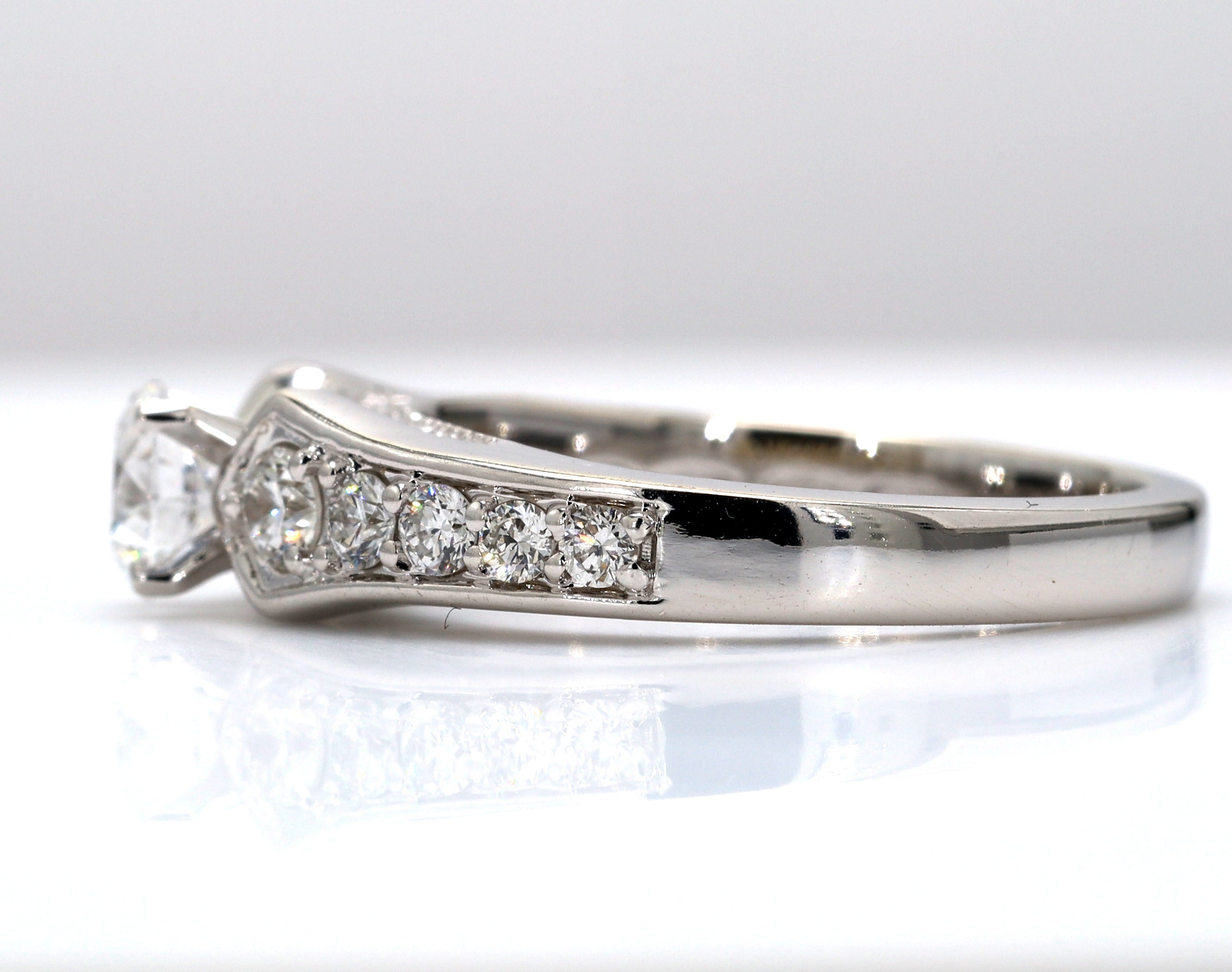 14K White Gold Round Shape with Side Stones Engagement Ring