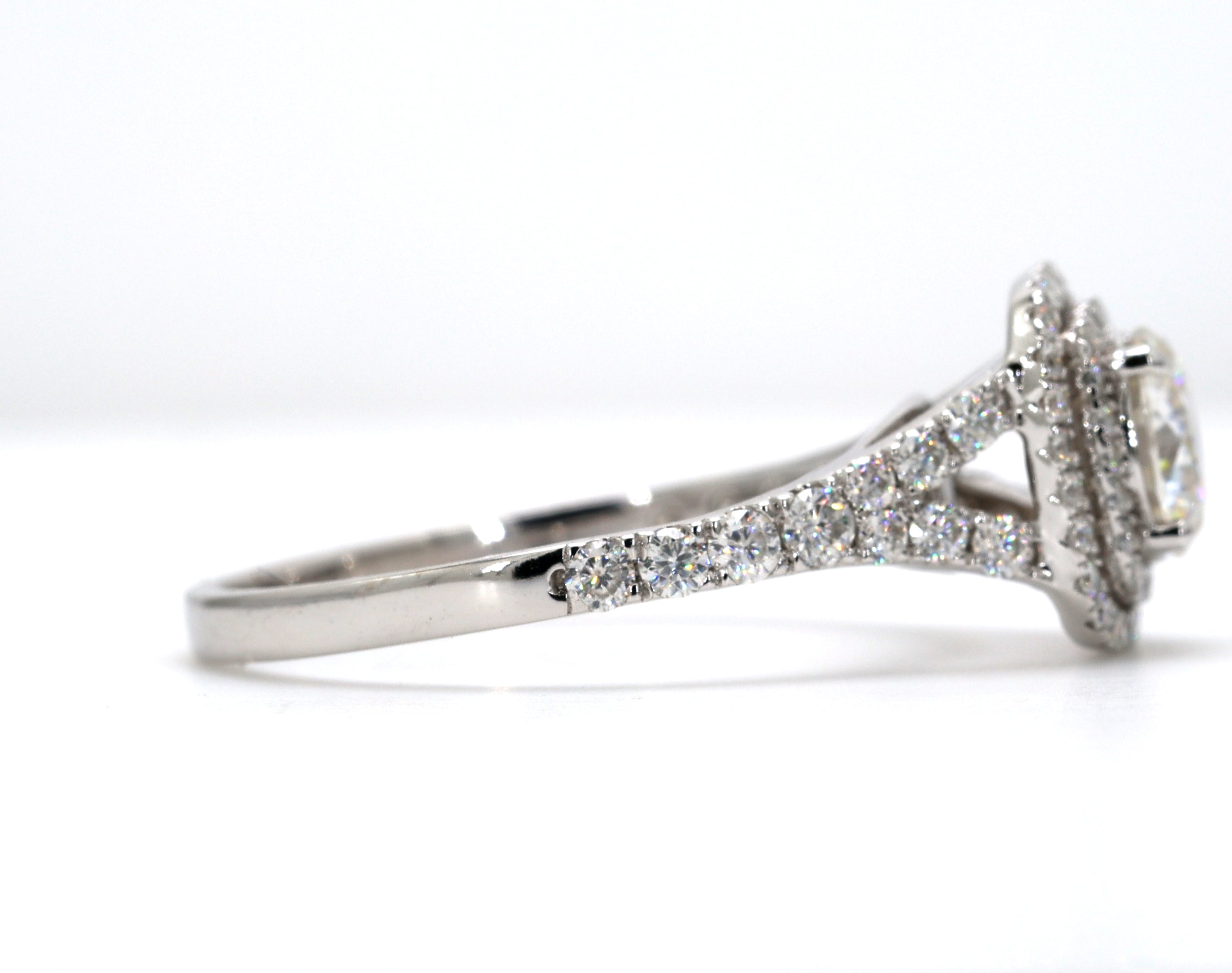 14K Gold Cushion Cut Solitaire Double Halo Engagement Ring