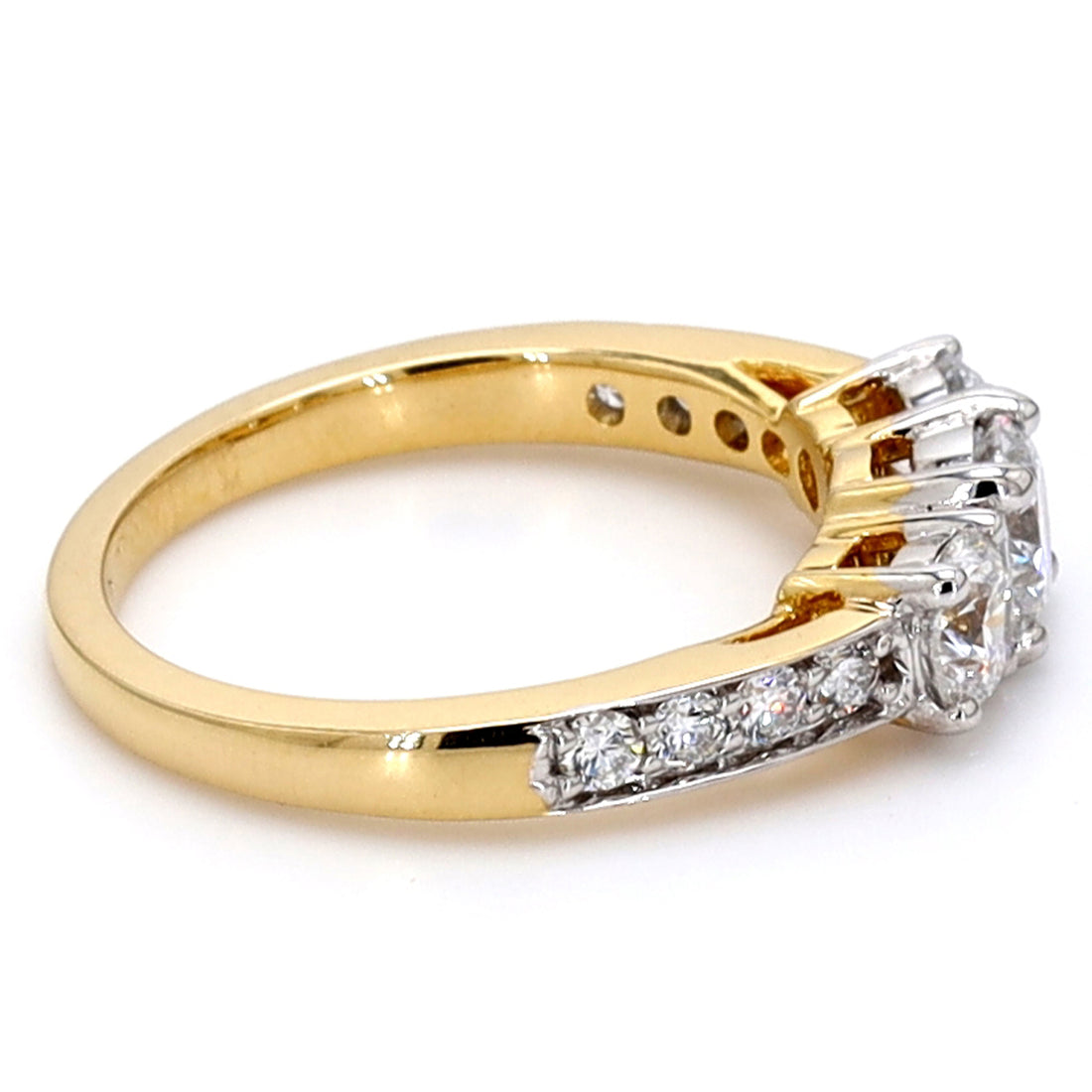 14K Round Three Stone Engagement Ring, F/VS1 Lab Created Diamond Ring