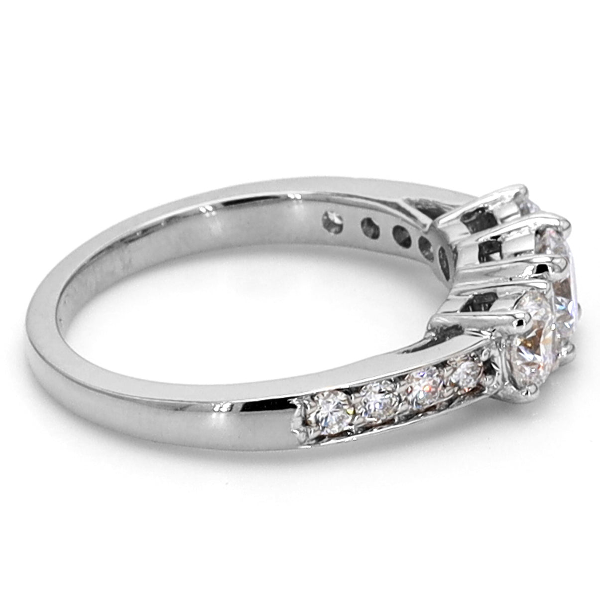 14K Round Three Stone Engagement Ring