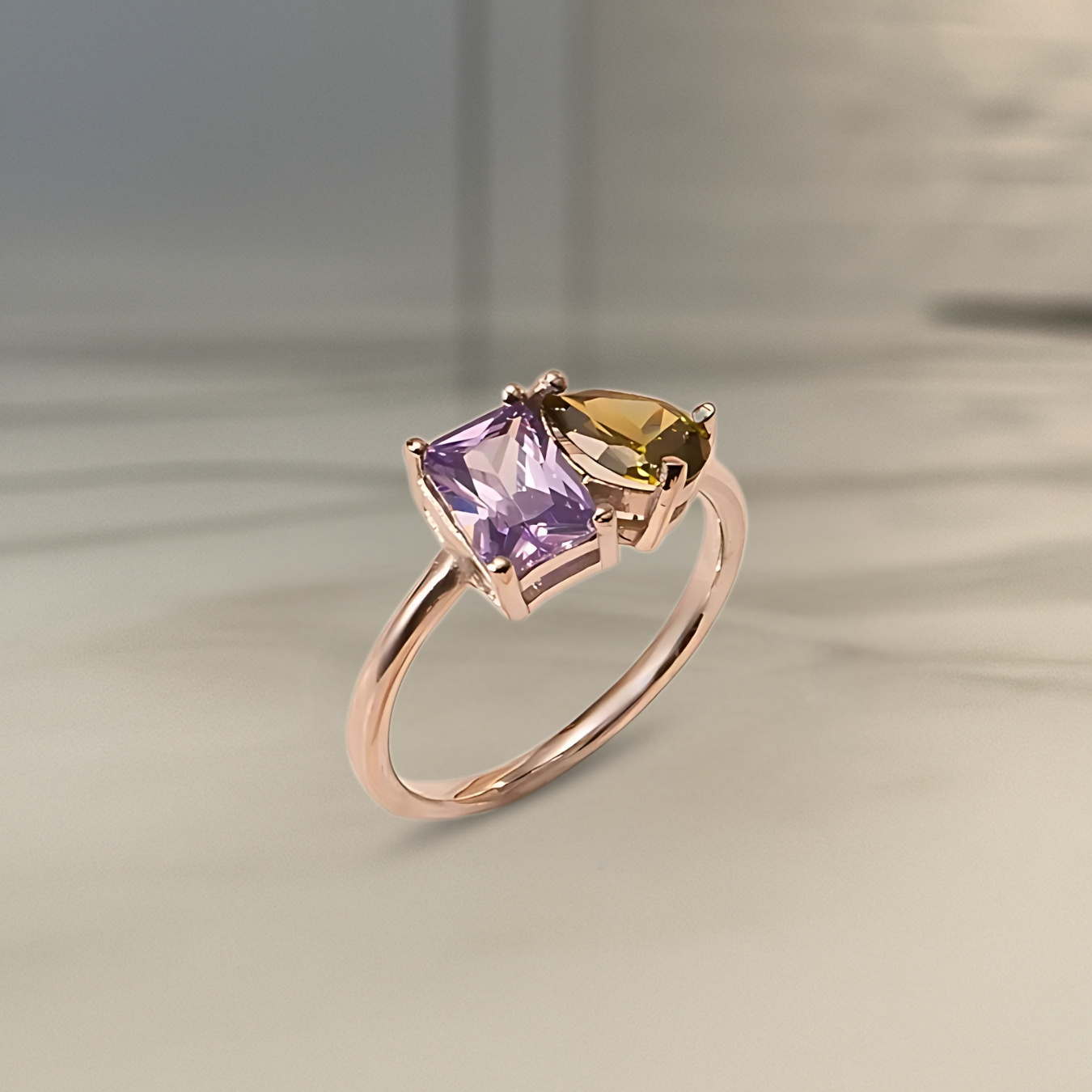 14K Emerald & Pear Cut Birthstone Ring | 1.00 CT Custom Toi et Moi Gemstone Ring