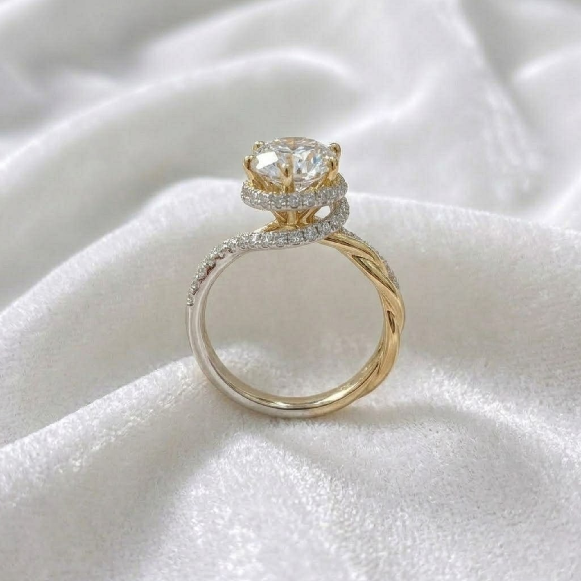Round Cut Diamond Hidden Halo Twist Engagement Ring