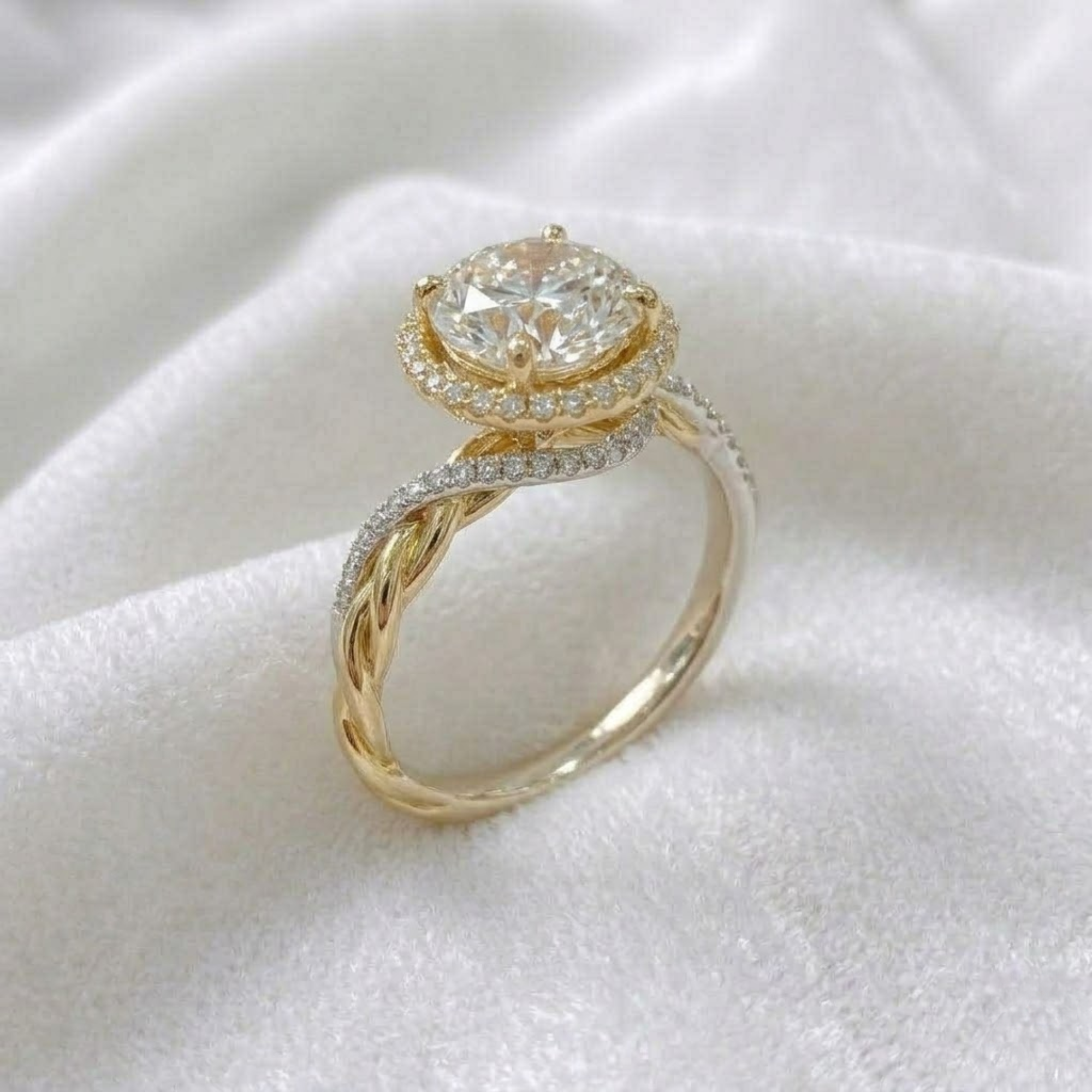 Round Cut Diamond Hidden Halo Twist Engagement Ring