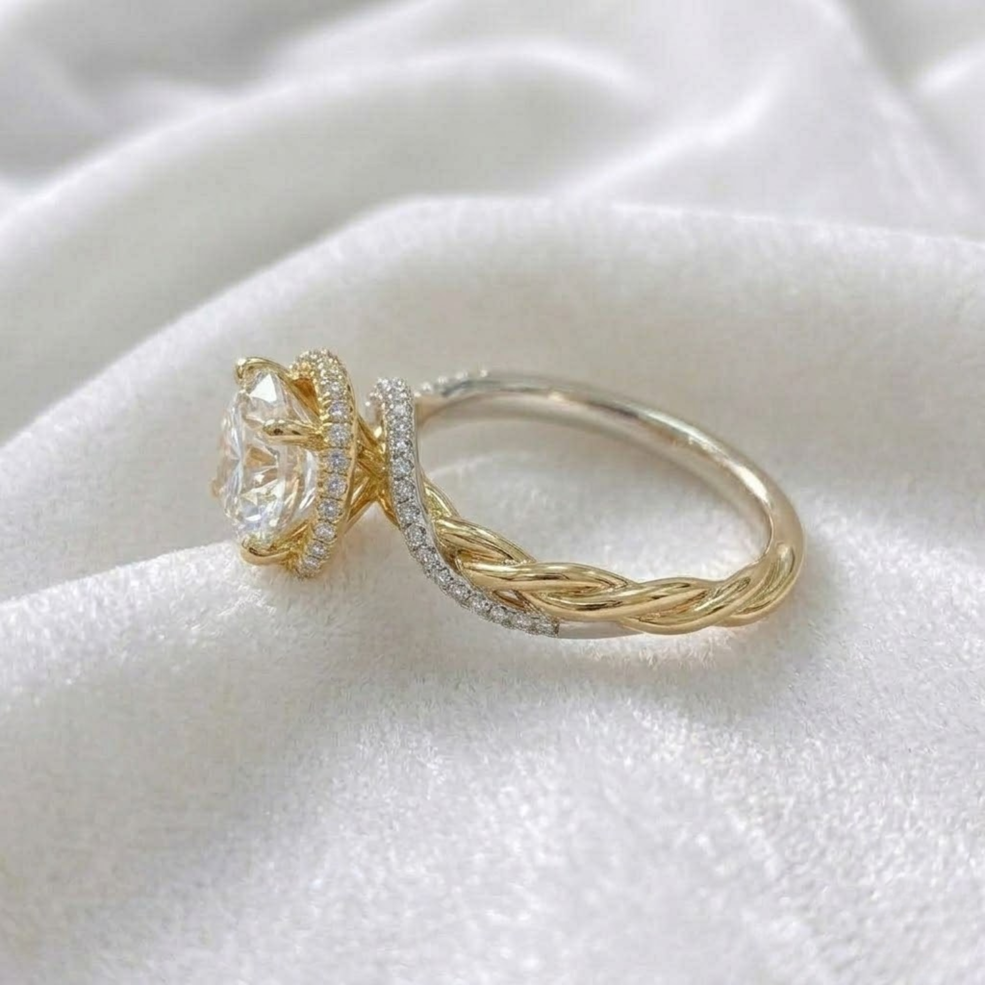 Round Cut Diamond Hidden Halo Twist Engagement Ring