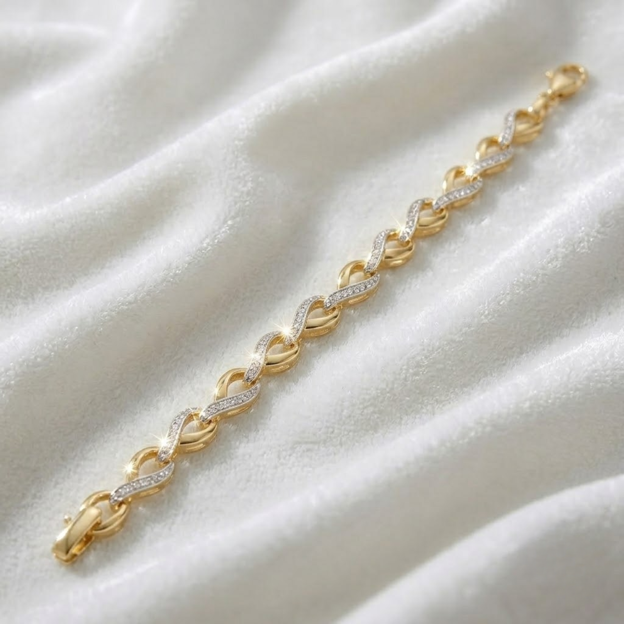 Diamond Infinity Link Bracelet, 14K Solid Gold Chain Bracelet with Pave Diamonds