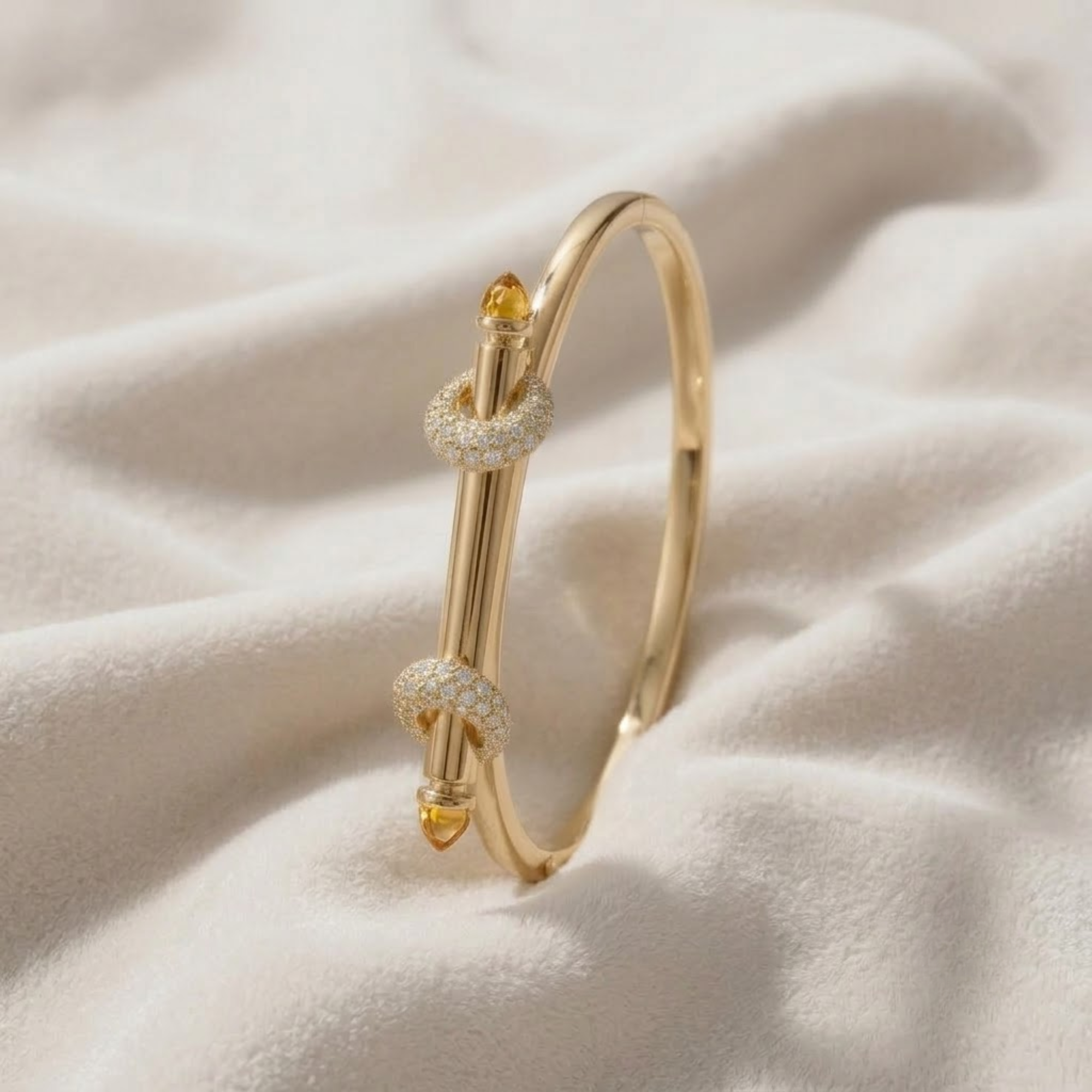 1.10 CTW Diamond Bangle Bracelet, Pave Nail-Inspired Bracelet in 14K Solid Gold