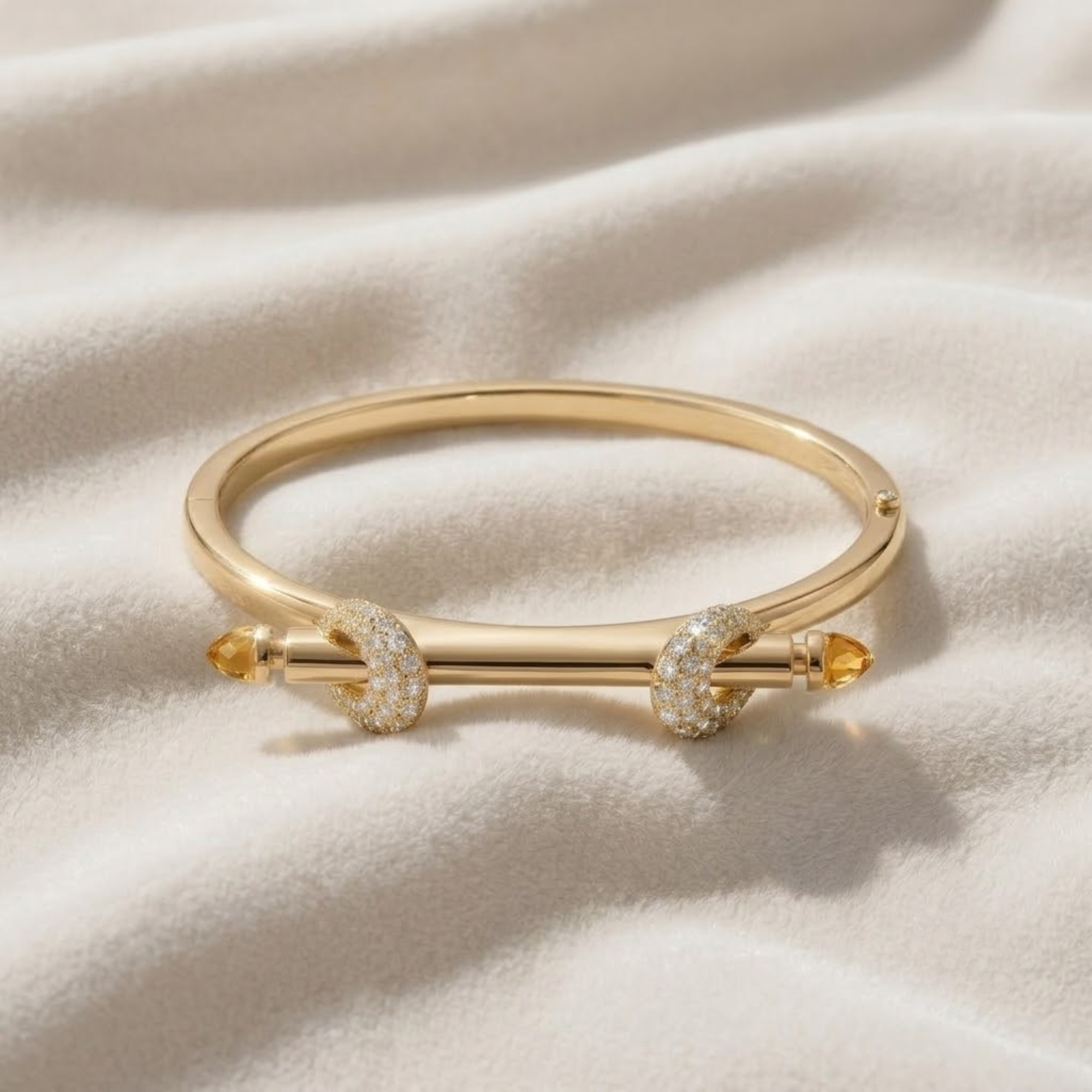 1.10 CTW Diamond Bangle Bracelet, Pave Nail-Inspired Bracelet in 14K Solid Gold