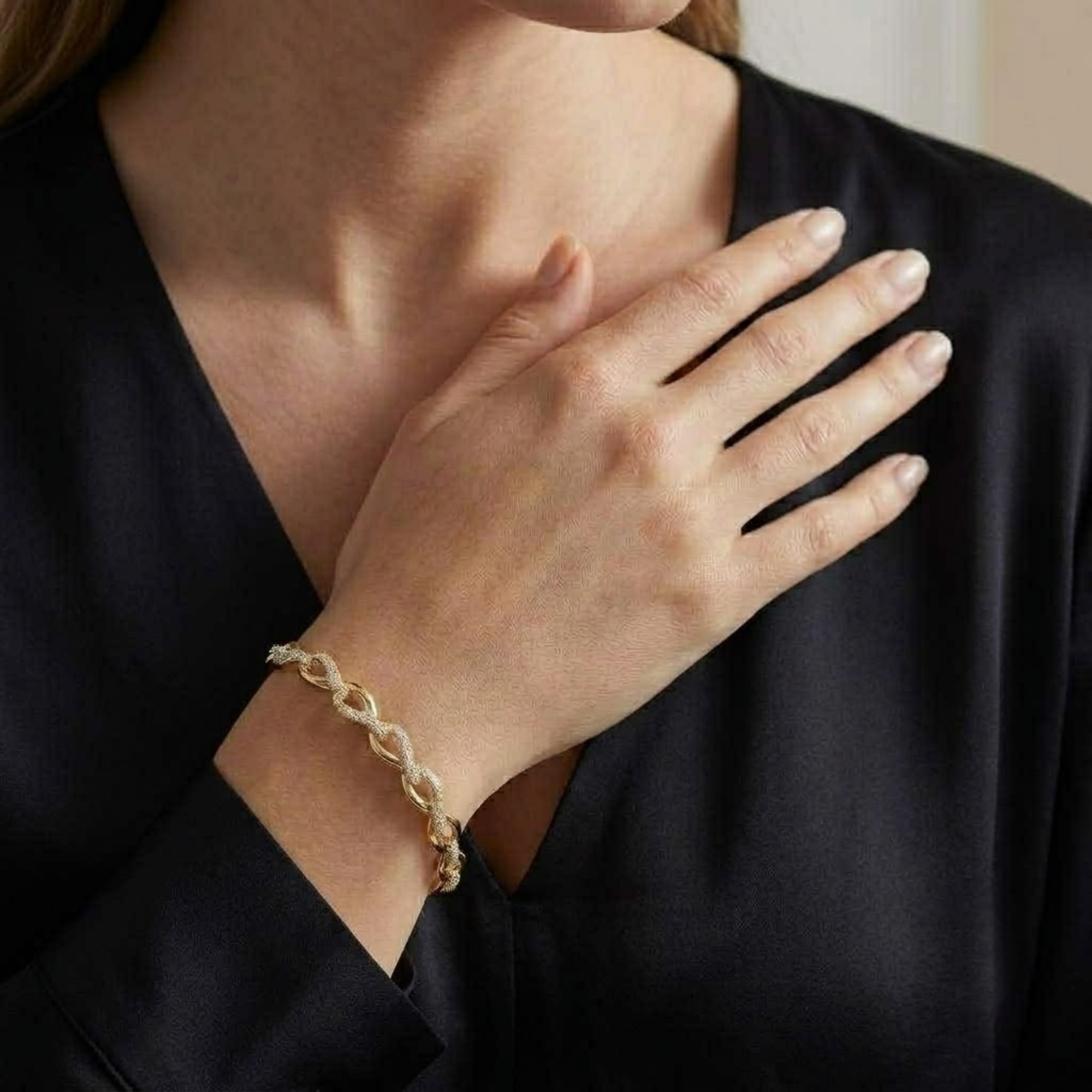 Diamond Infinity Link Bracelet, 14K Solid Gold Chain Bracelet with Pave Diamonds
