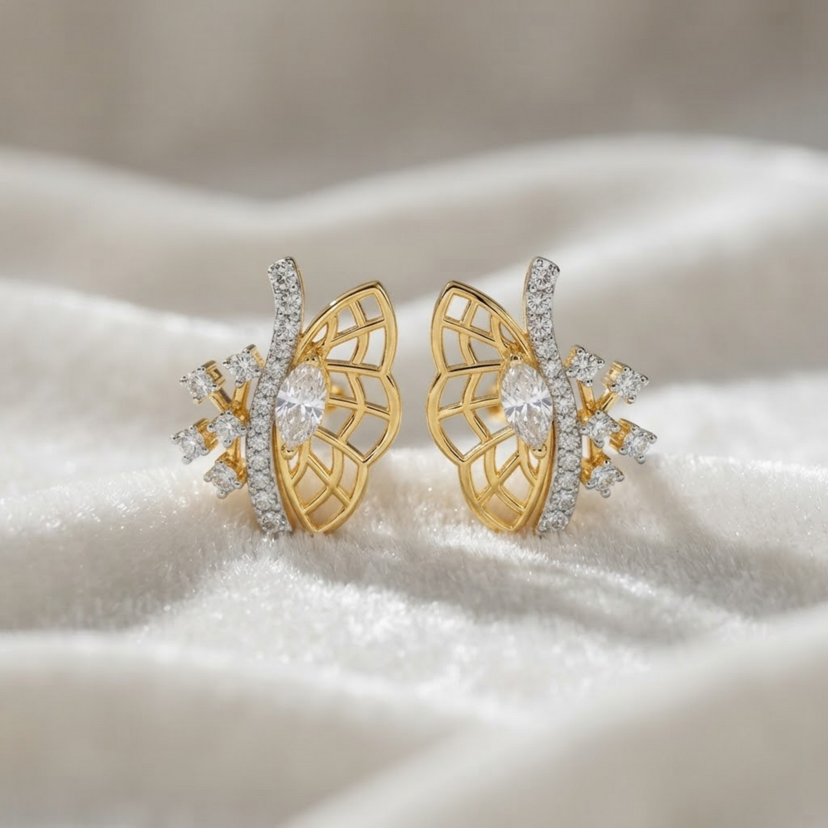Marquise & Round Lab-Grown Diamond Wing Earrings