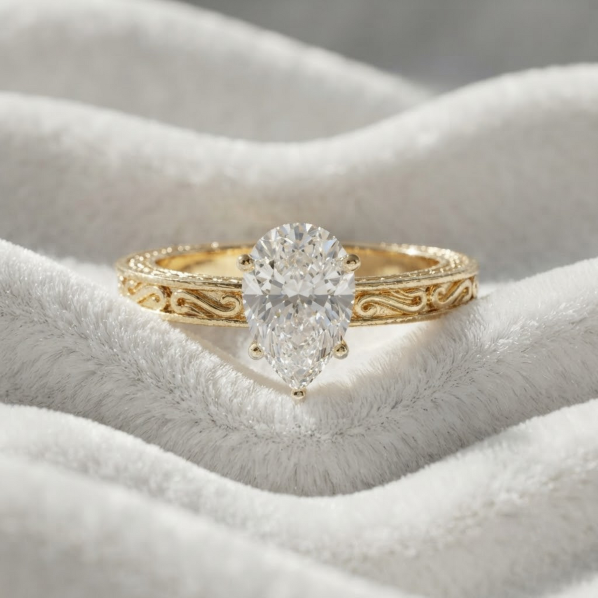 Pear Cut Lab Vintage Diamond Engagement Ring