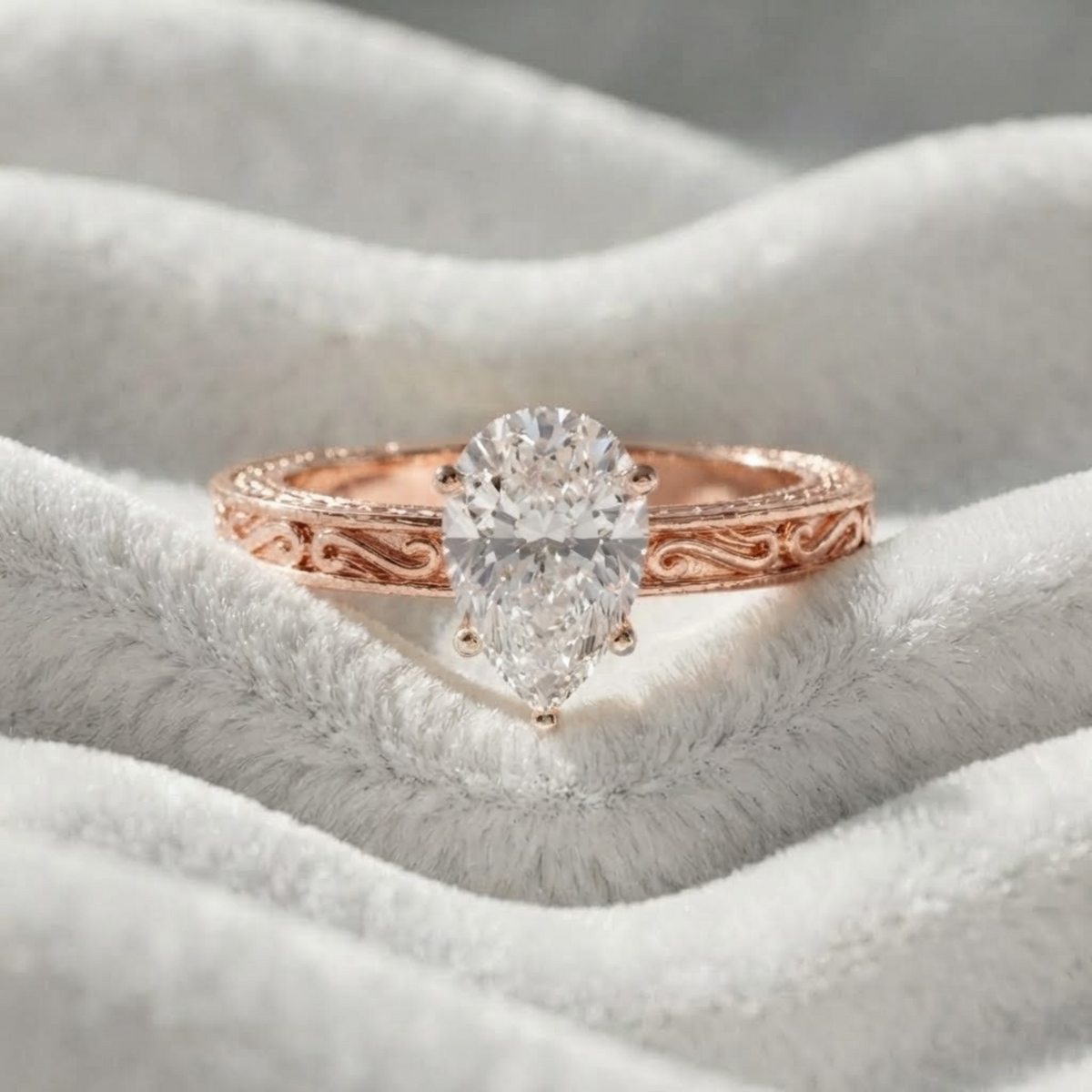 Pear Cut Lab Vintage Diamond Engagement Ring