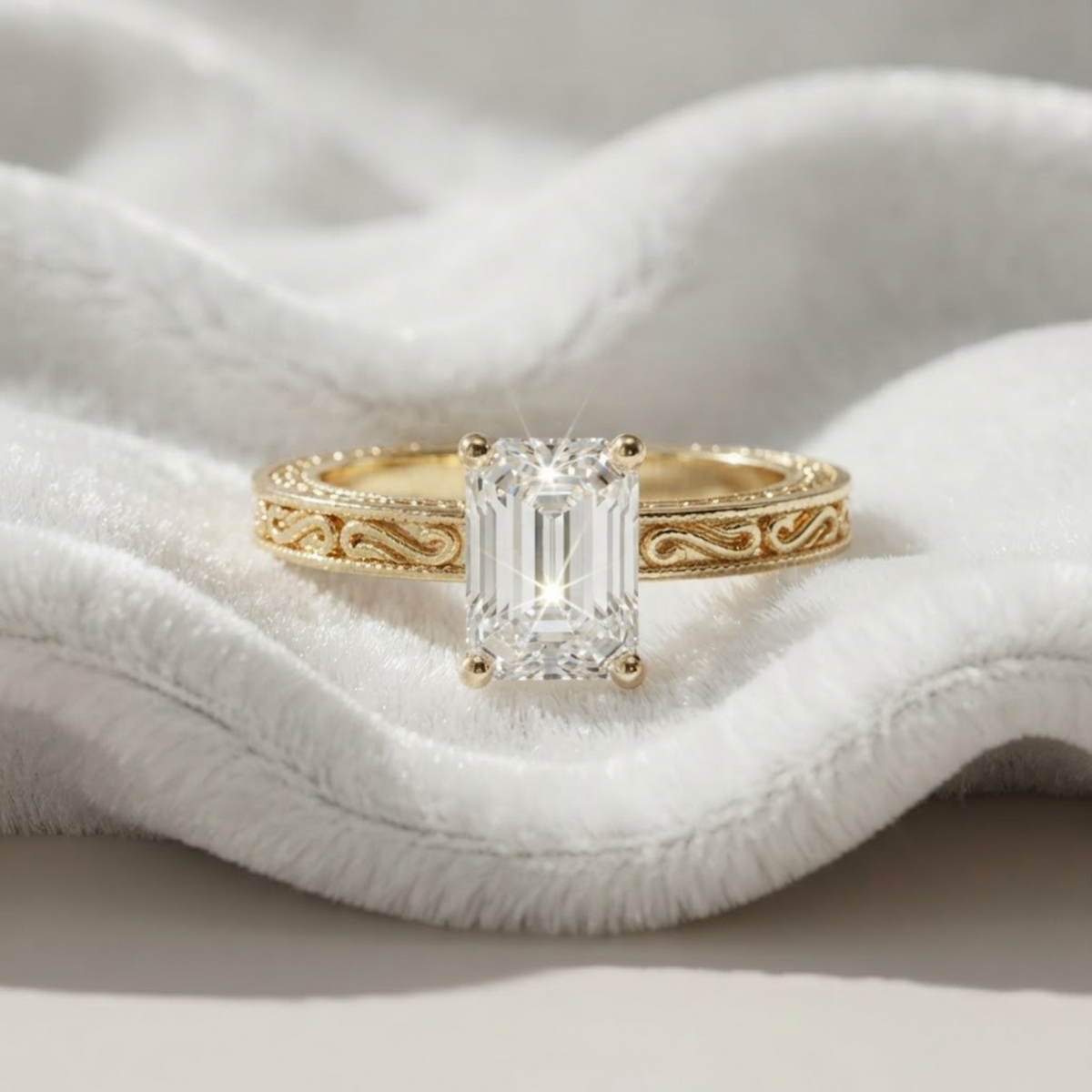 Emerald cut Lab Grown Diamond Vintage Solitaire Ring