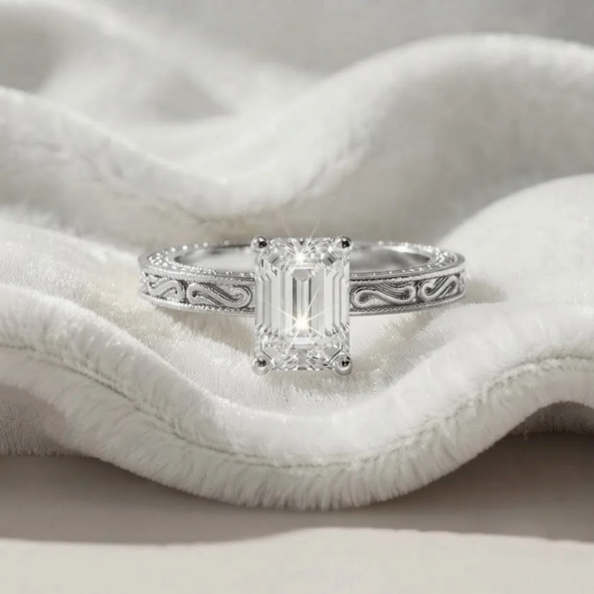 Emerald cut Lab Grown Diamond Vintage Solitaire Ring