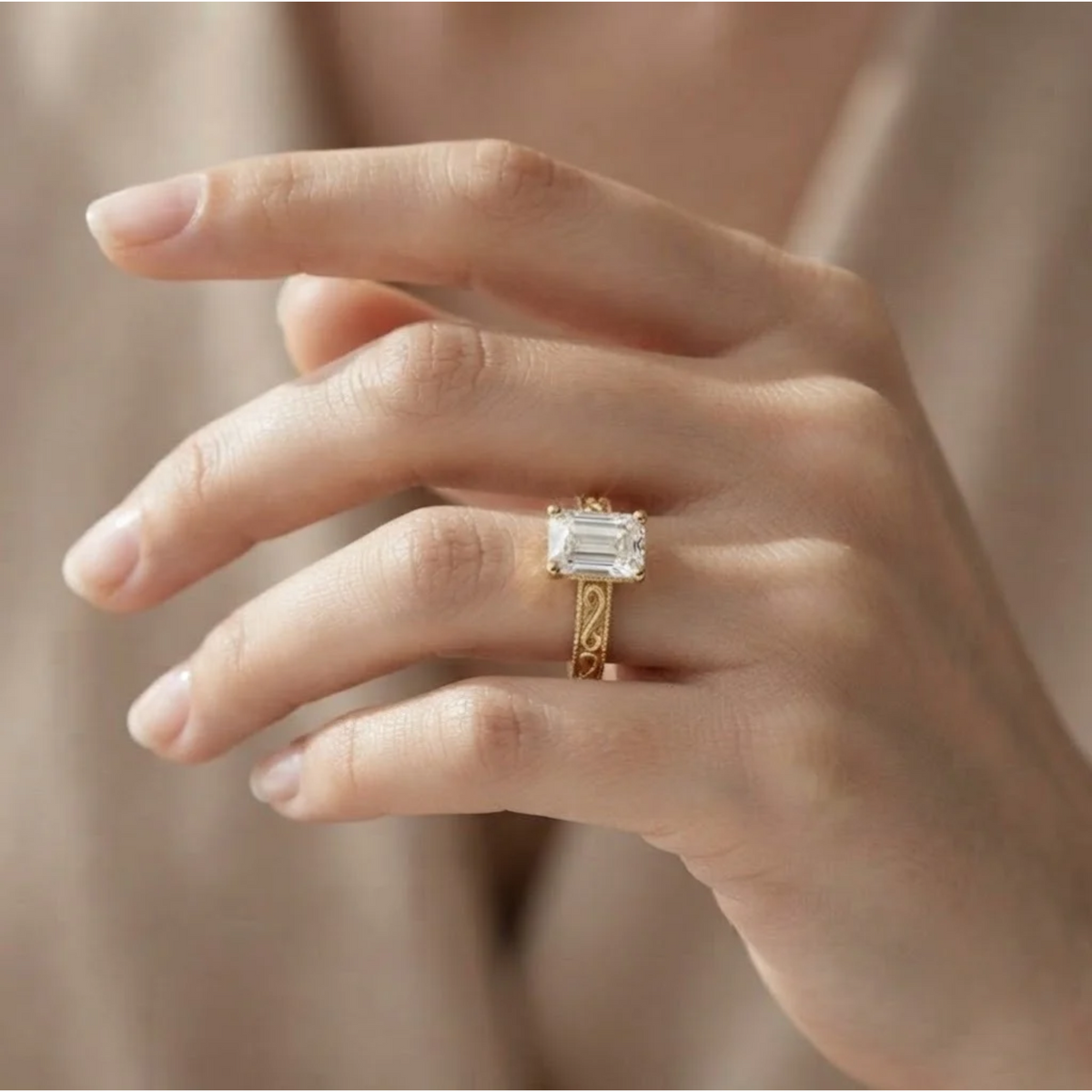 Emerald cut Lab Grown Diamond Vintage Solitaire Ring