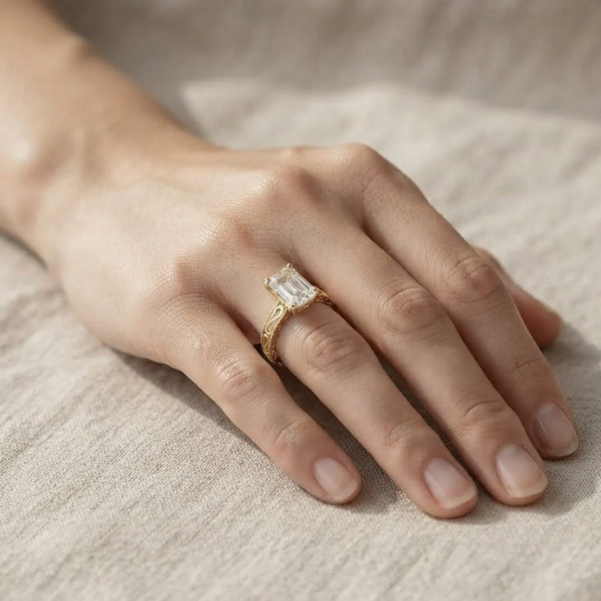 Emerald cut Lab Grown Diamond Vintage Solitaire Ring