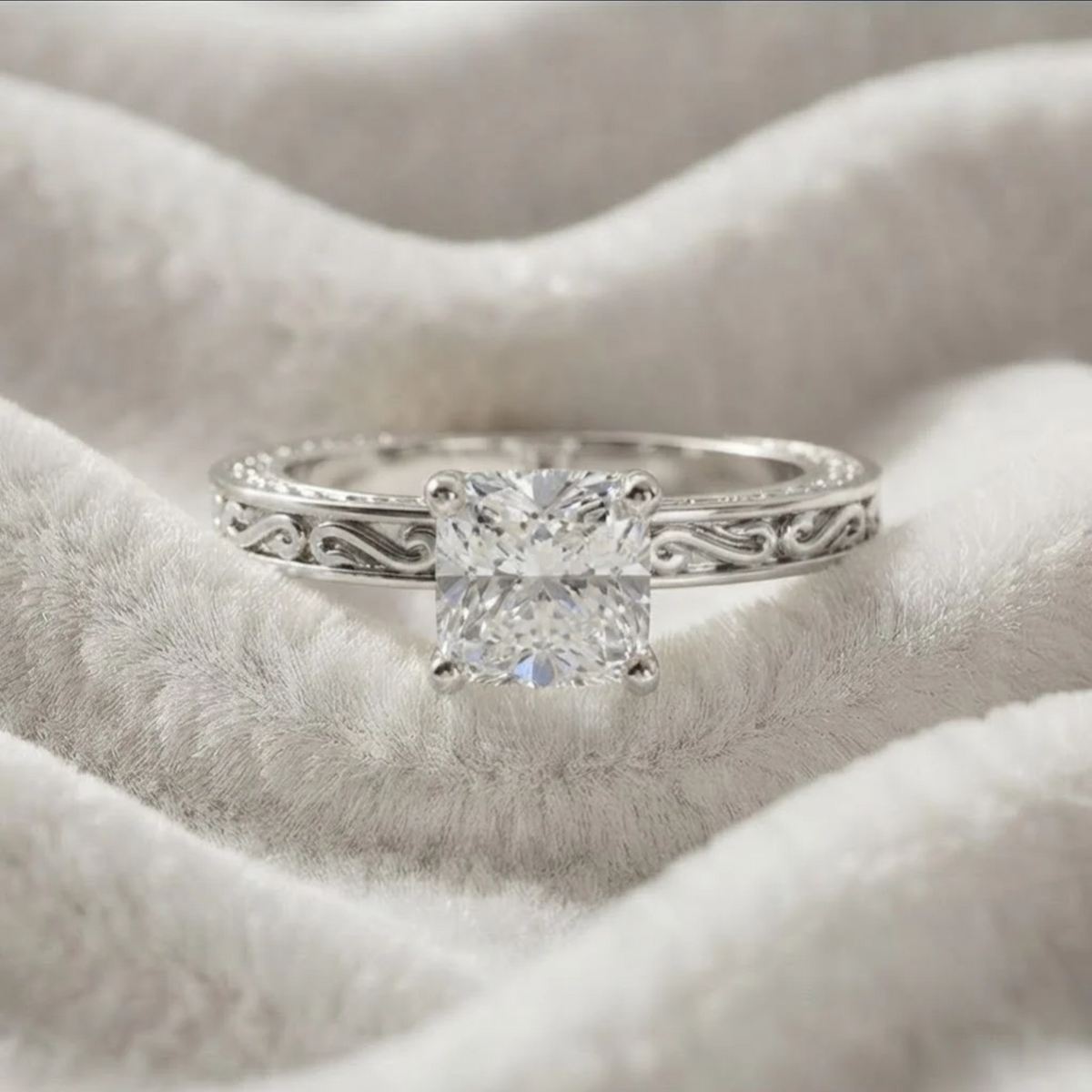 Vintage Engagement Ring hand engraved ring