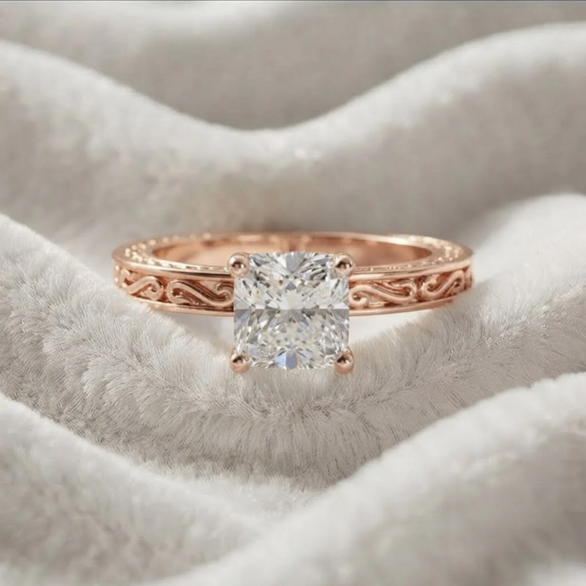 Vintage Engagement Ring hand engraved ring