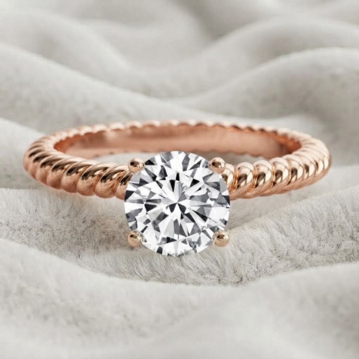Lab Grown Twisted Band Unique Engagement Ring for Women