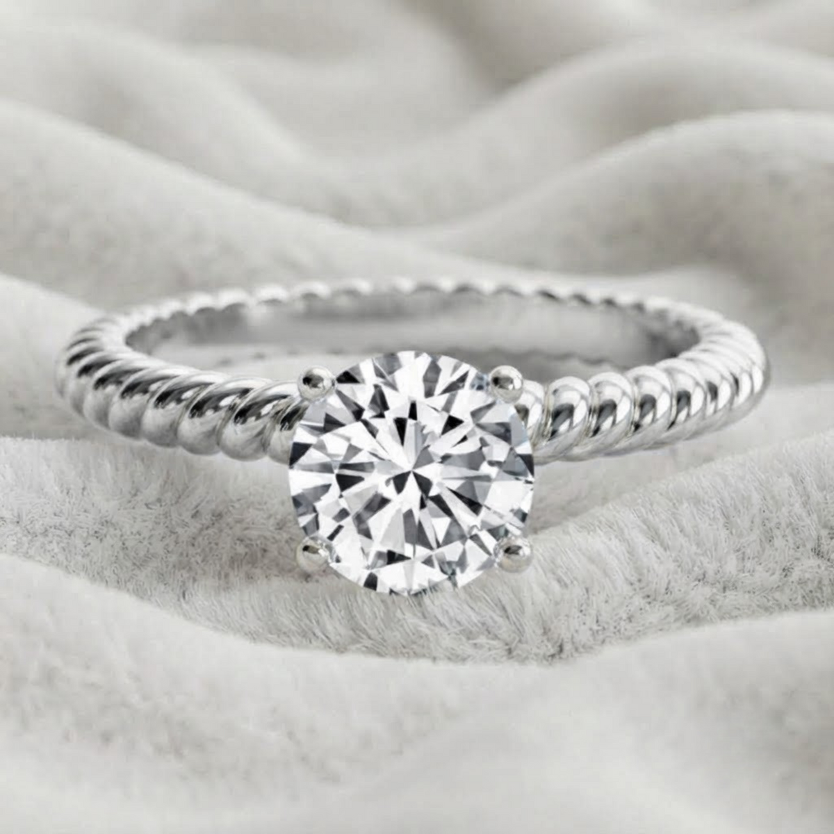 Lab Grown Twisted Band Unique Engagement Ring for Women