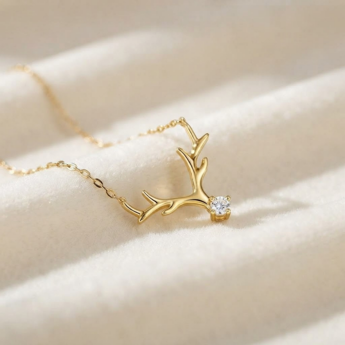 Diamond Deer Antler Pendant Necklace