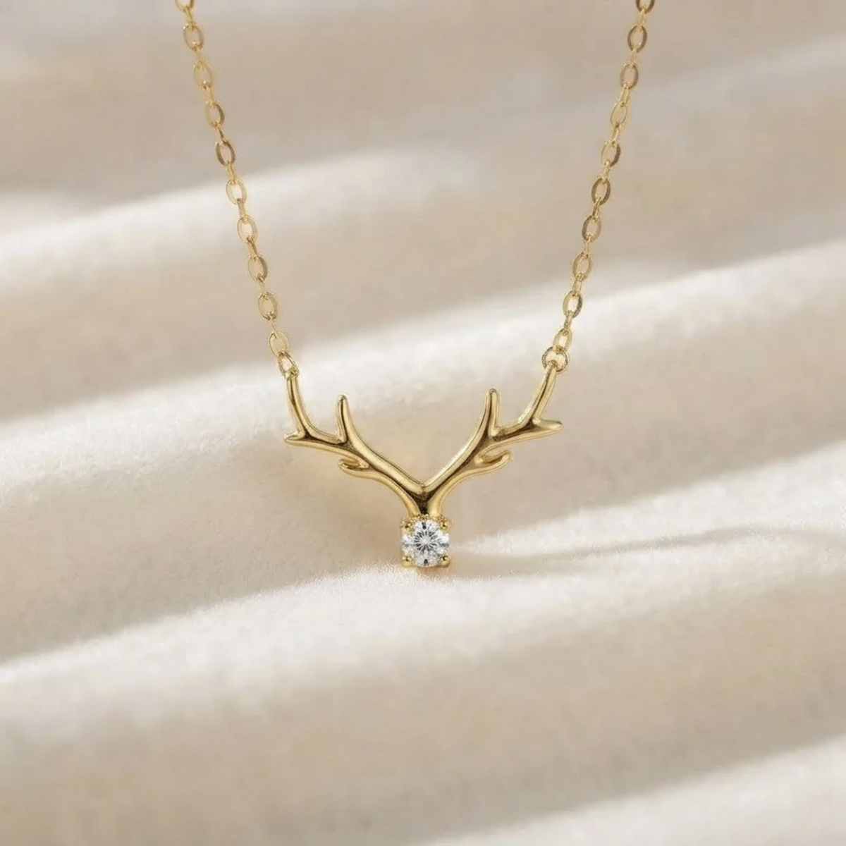 Diamond Deer Antler Pendant Necklace