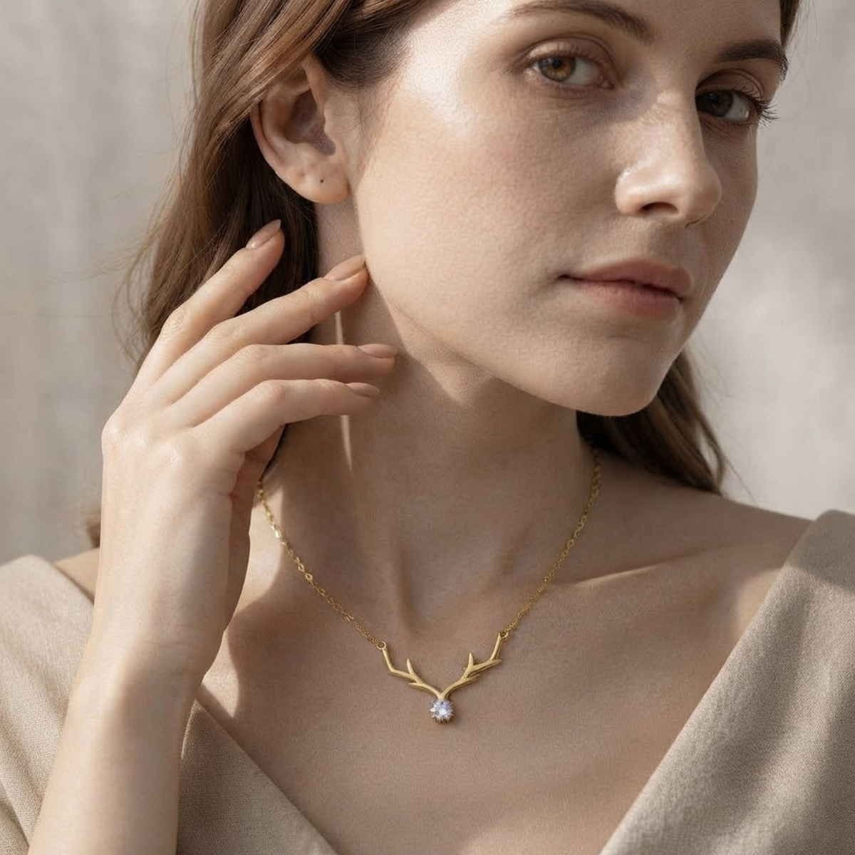 Diamond Deer Antler Pendant Necklace