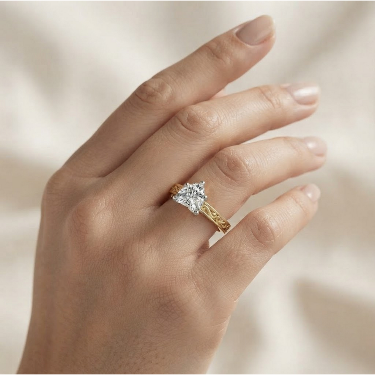 14K Gold 3 Karat Herzschliff Ring, Solitär Verlobungsring