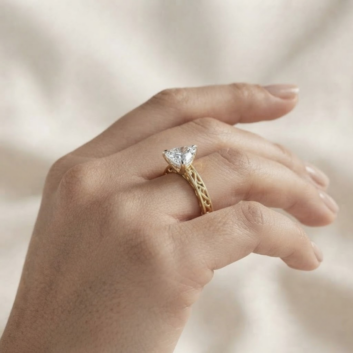 14K Gold 3 Karat Herzschliff Ring, Solitär Verlobungsring