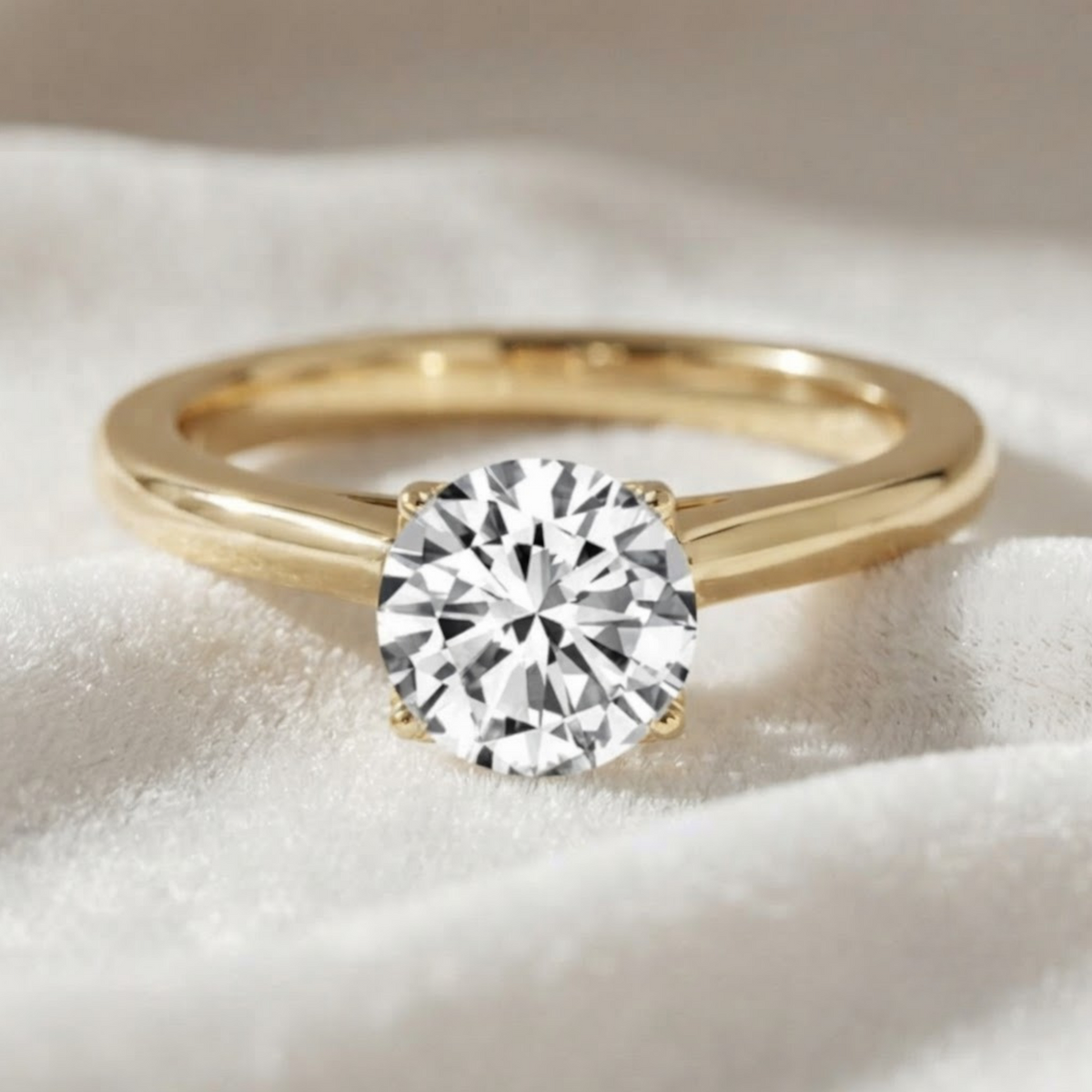 Tulip Lotus Prong Round Lab Grown Diamond Ring