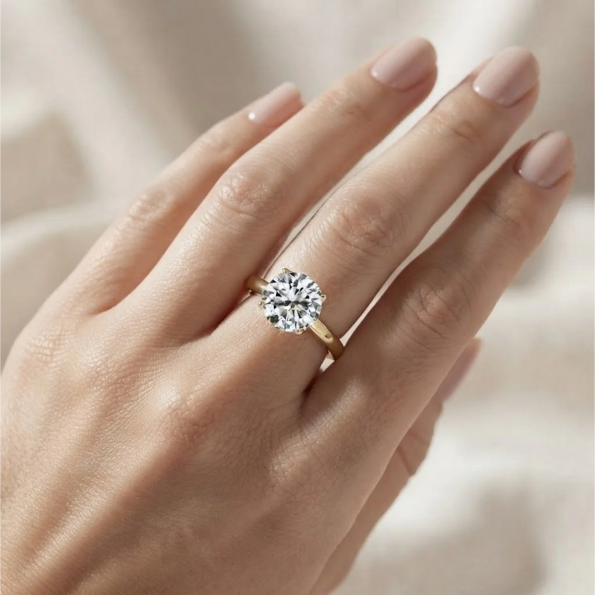 Tulip Lotus Prong Round Lab Grown Diamond Ring