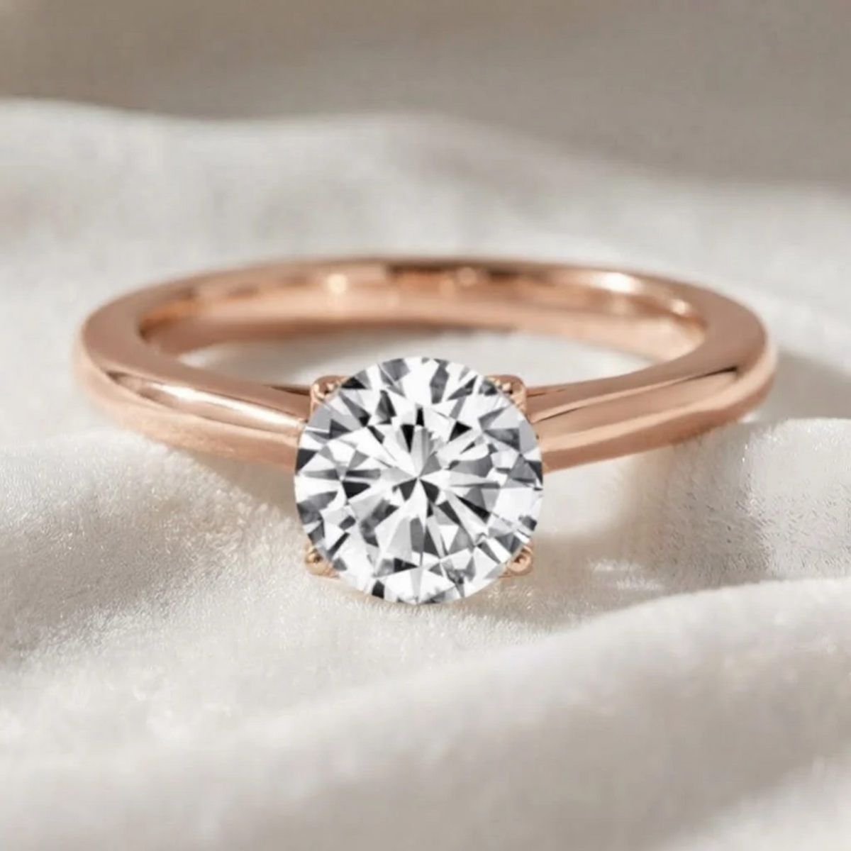 Tulip Lotus Prong Round Lab Grown Diamond Ring