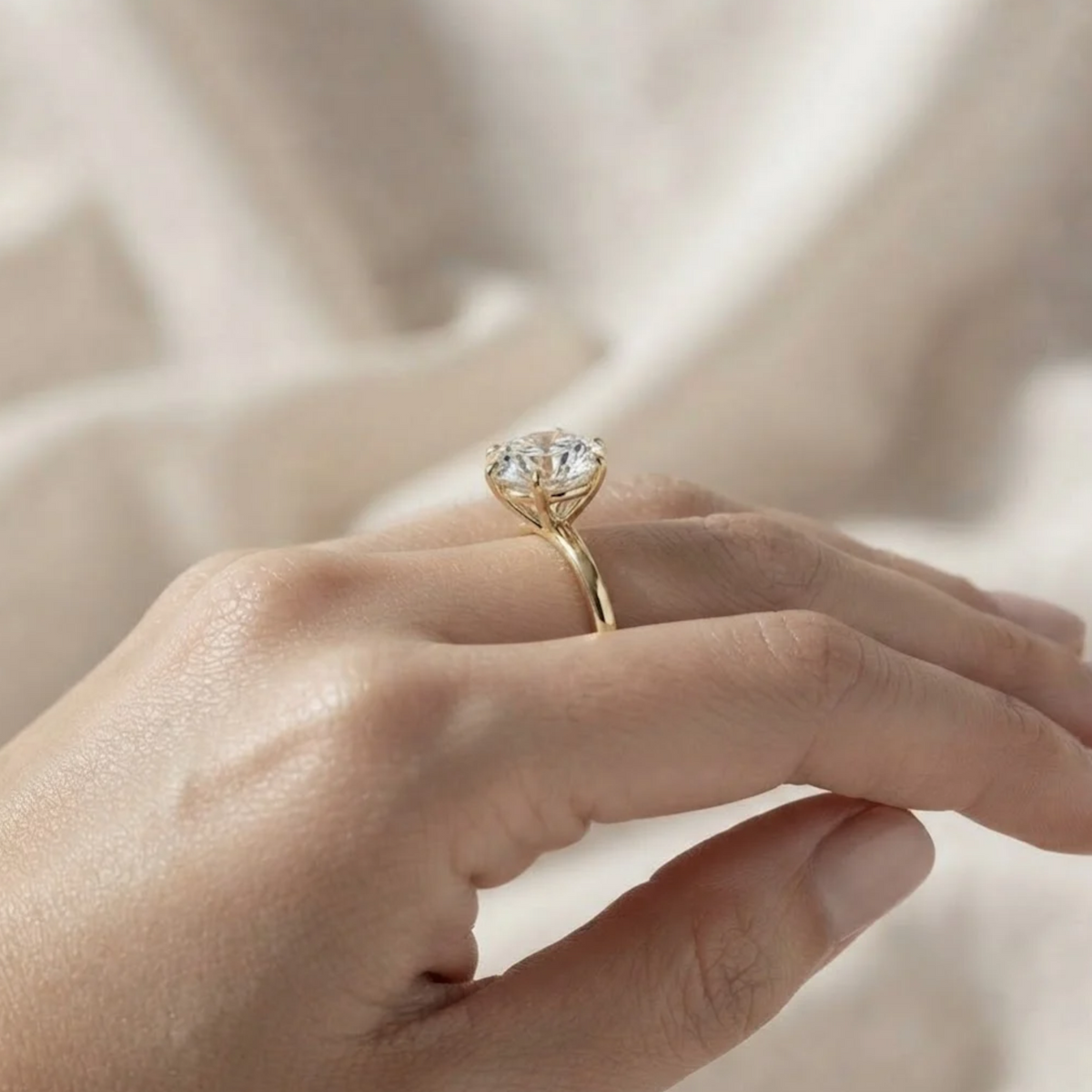 Tulip Lotus Prong Round Lab Grown Diamond Ring