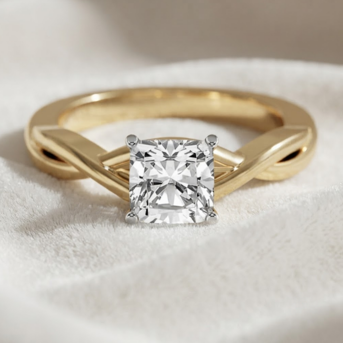 Cushion Cut Lab Grown Diamond Solitaire Engagement Ring