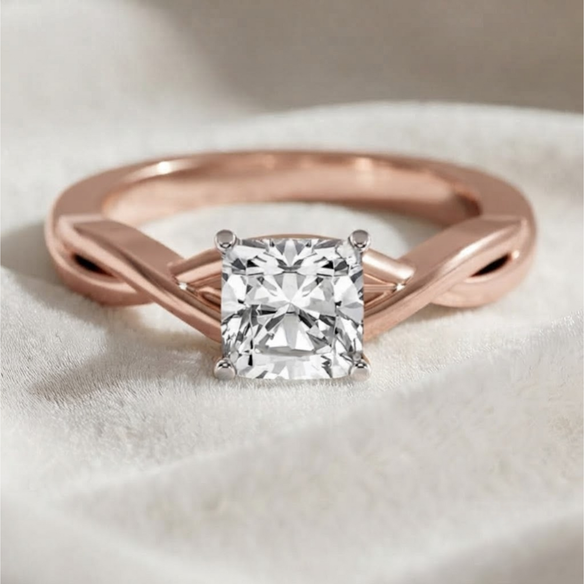 Cushion Cut Lab Grown Diamond Solitaire Engagement Ring