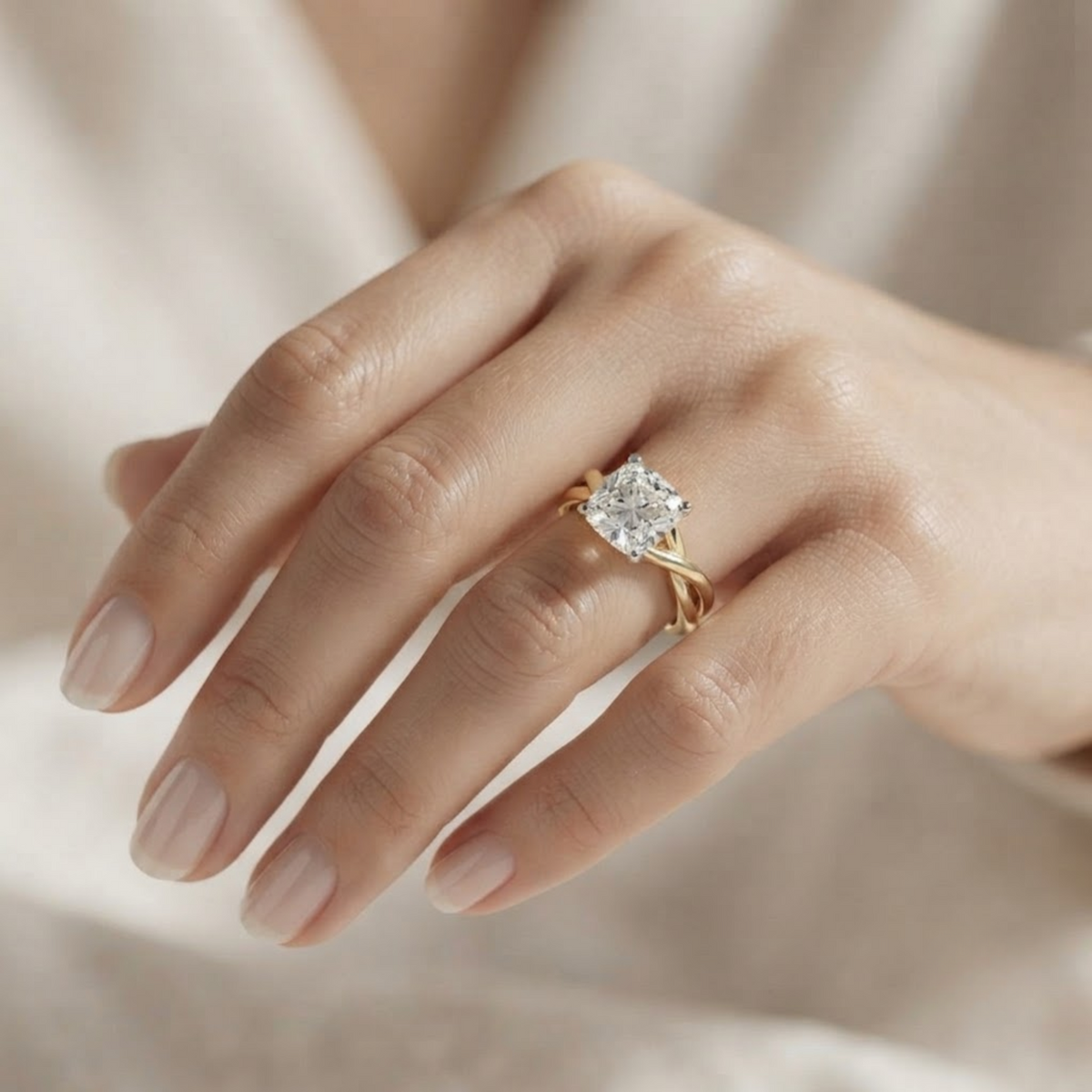 Cushion Cut Lab Grown Diamond Solitaire Engagement Ring
