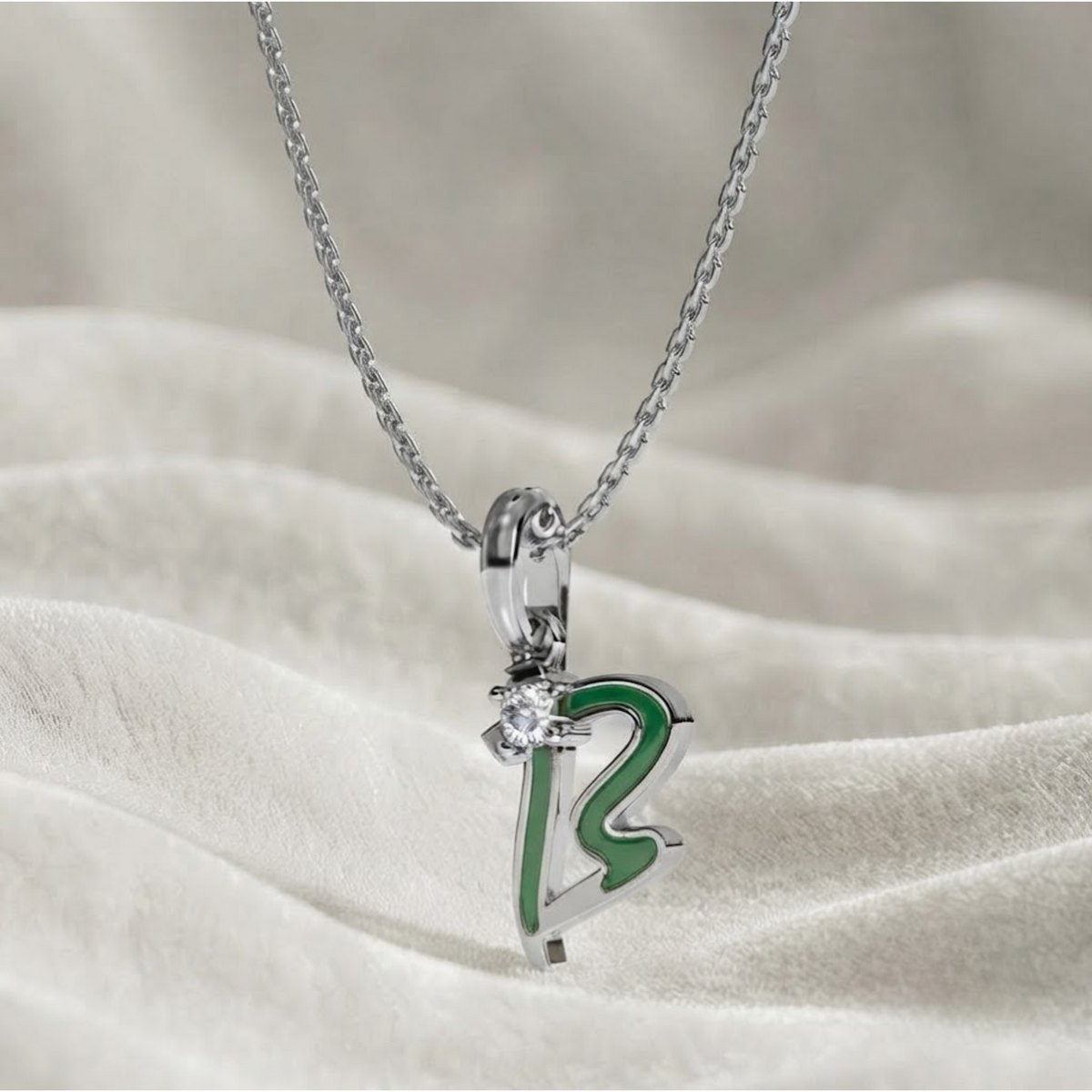 Green Enamel Letter Charms, "B" Diamond Letter Pendant
