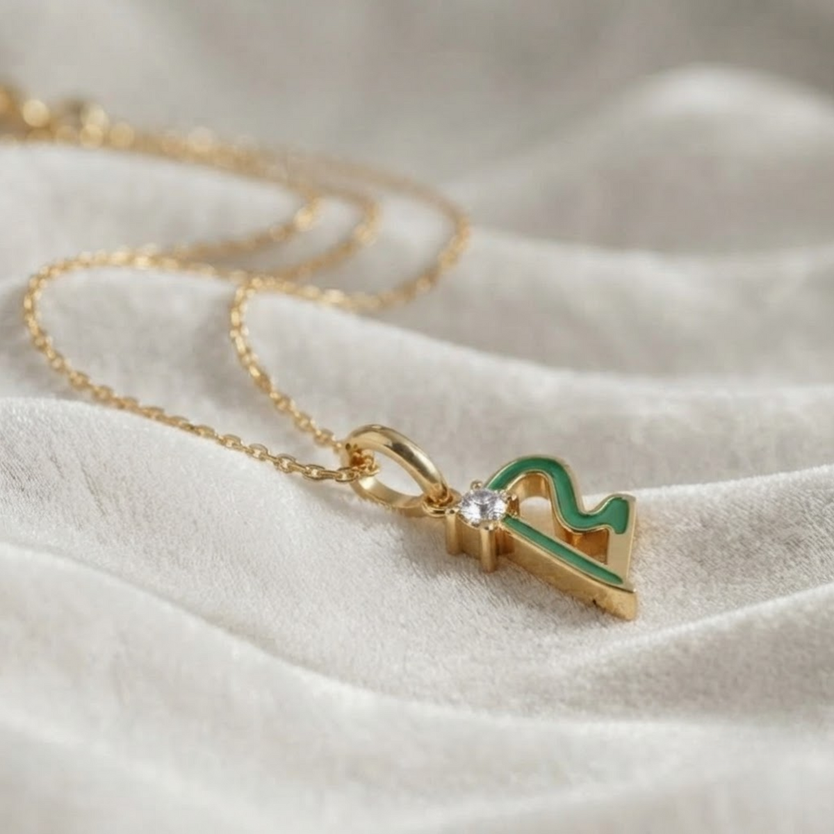 Green Enamel Letter Charms, "B" Diamond Letter Pendant