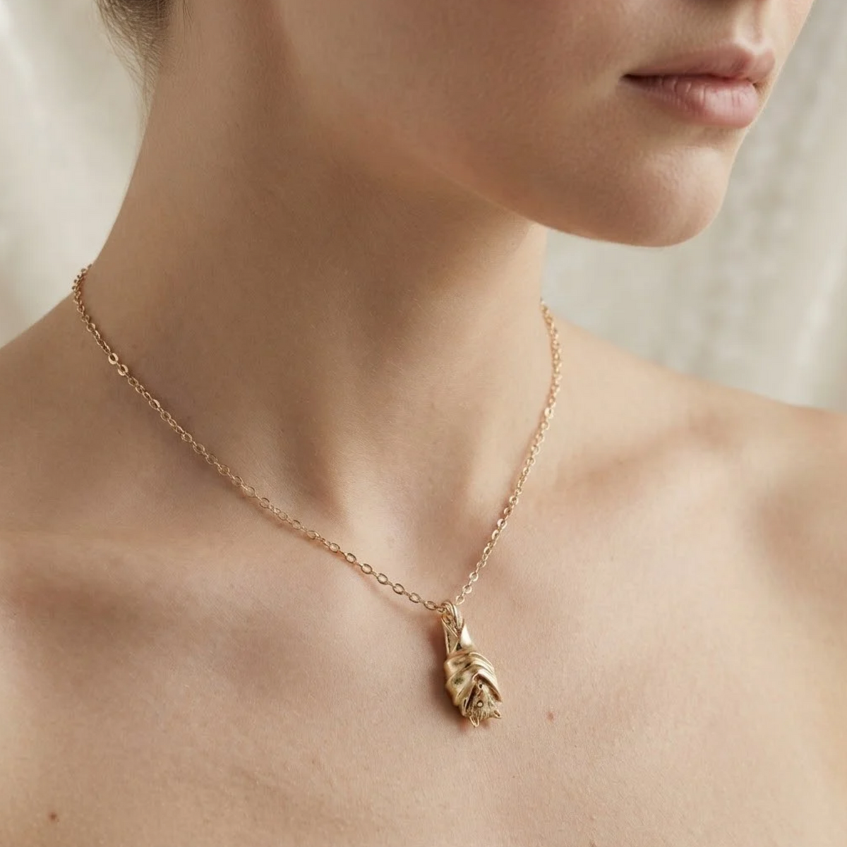 Folded Bat Pendant Necklace