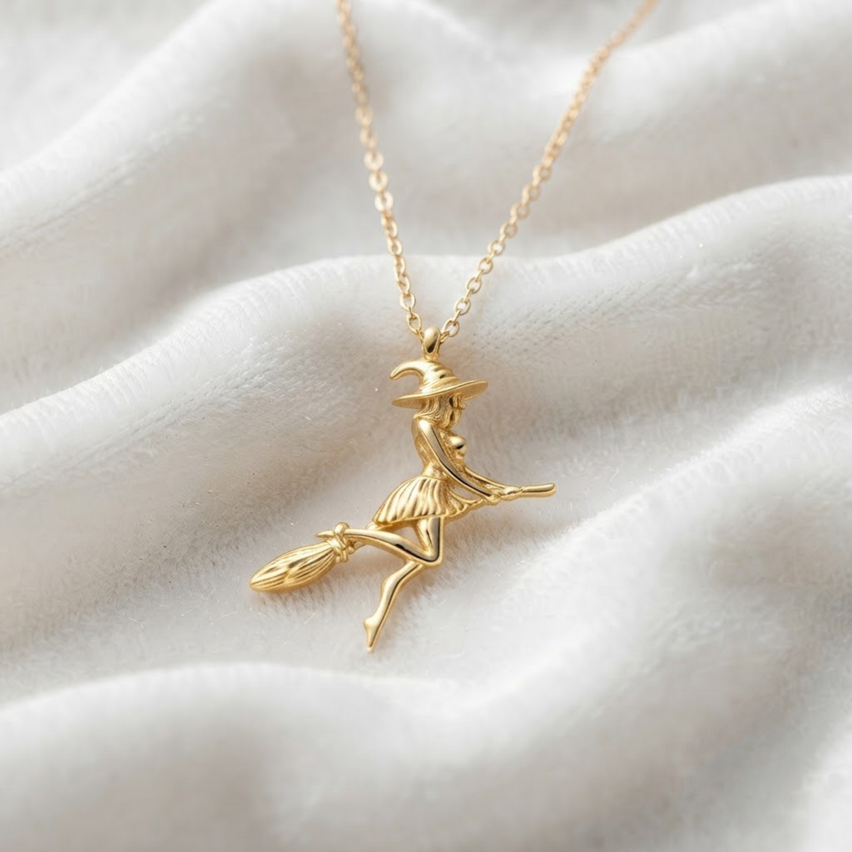Witch on Broom Pendant Necklace
