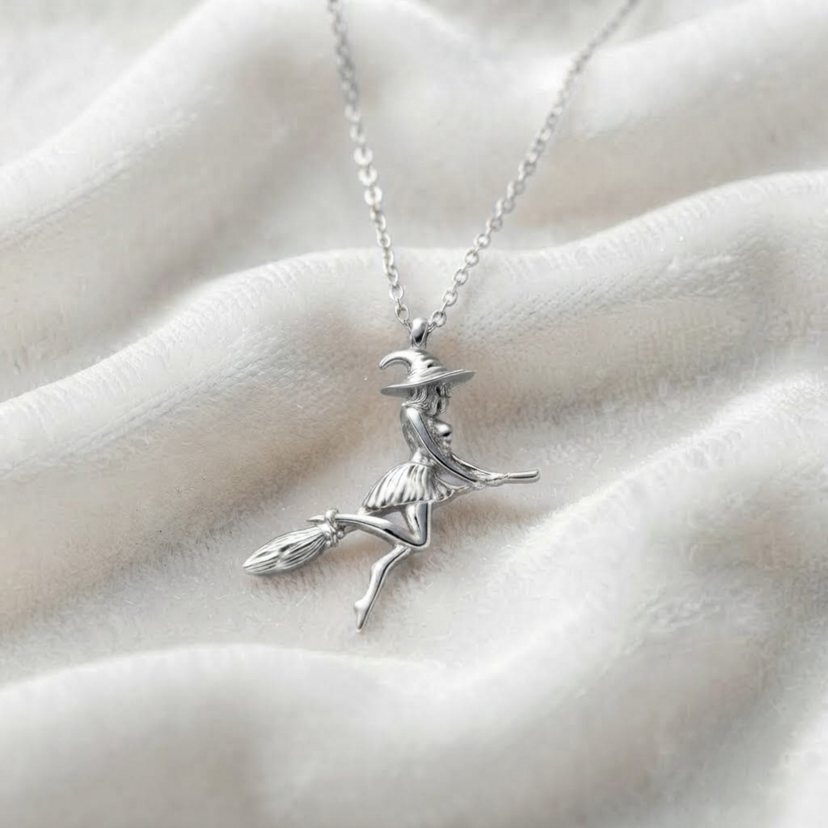 Witch on Broom Pendant Necklace
