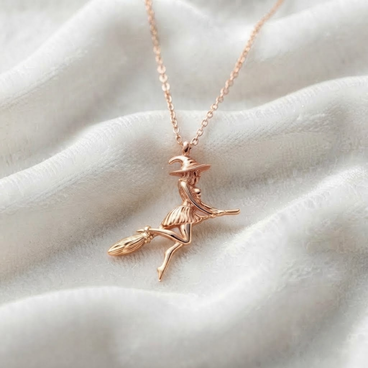 Witch on Broom Pendant Necklace