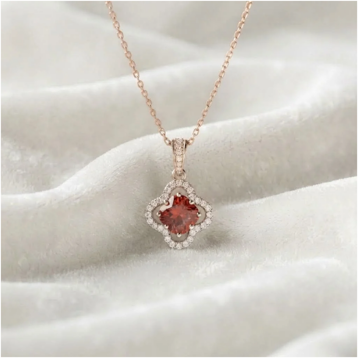 Genuine Ruby Clover Silver Necklace
