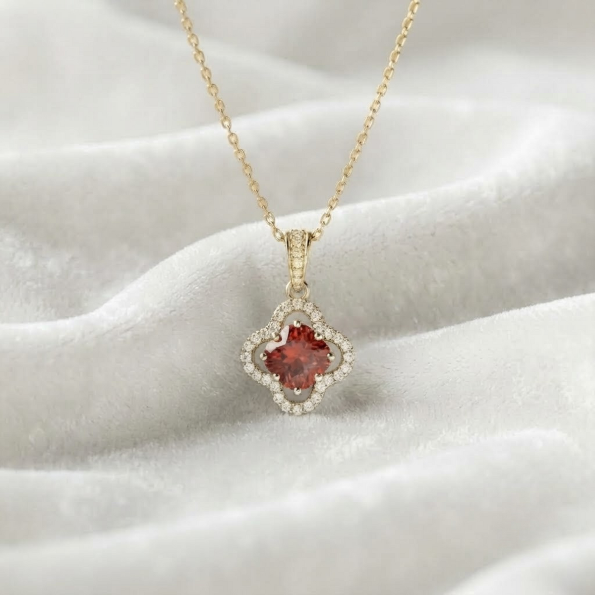 Genuine Ruby Clover Silver Necklace