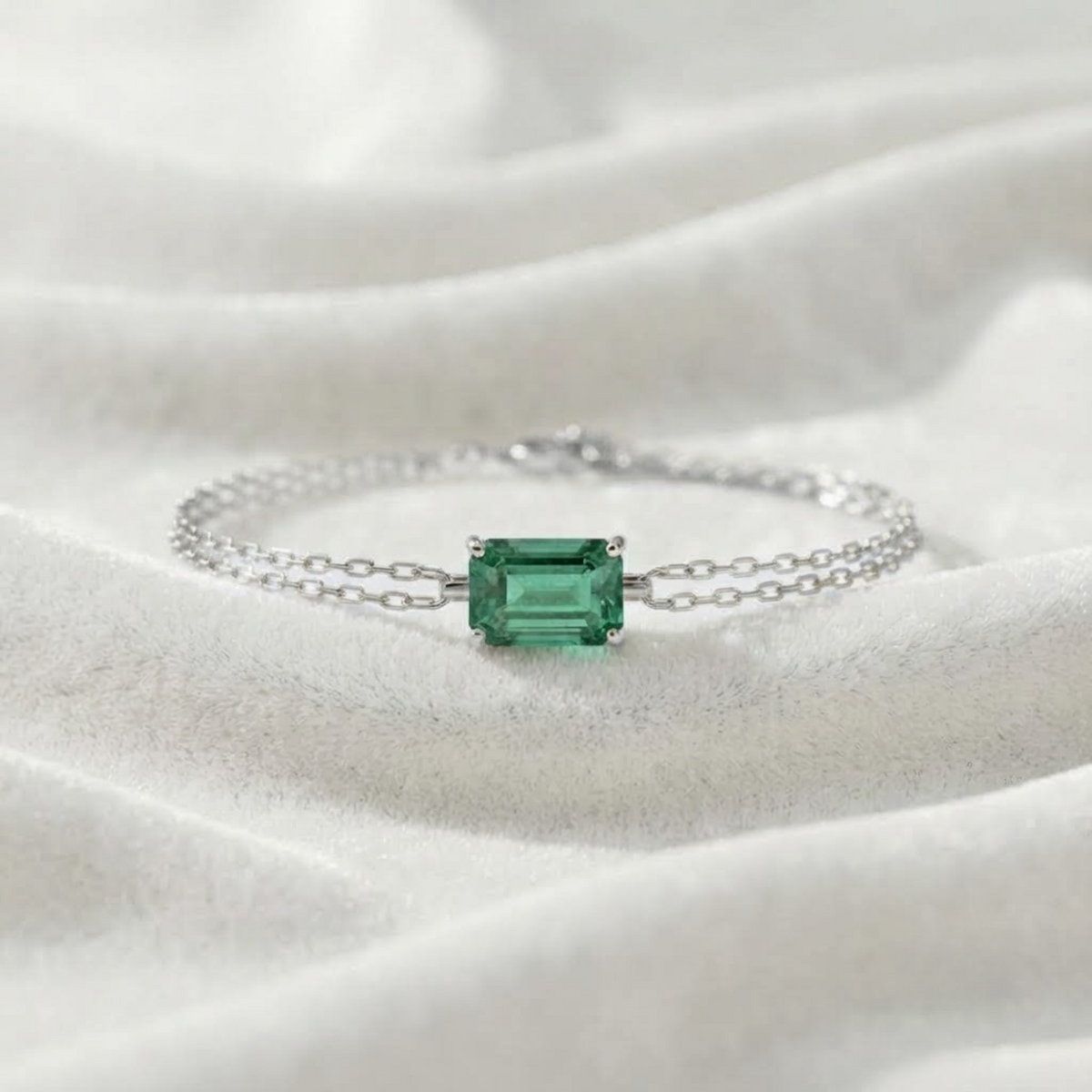 Rectangle Emerald Gemstone Bracelet