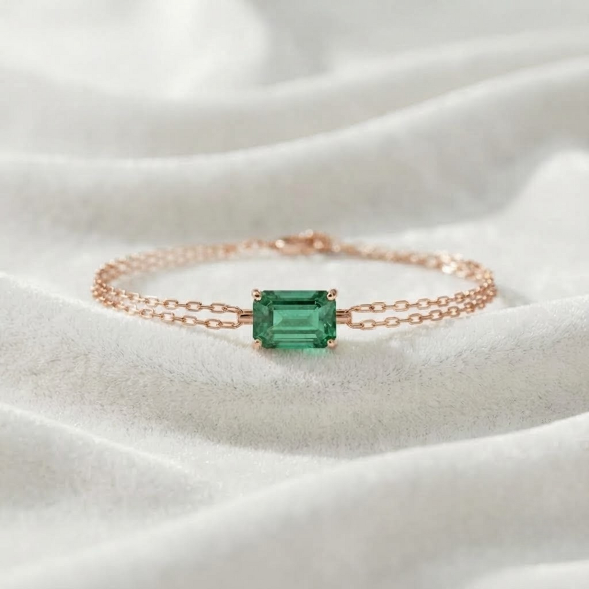 Rectangle Emerald Gemstone Bracelet